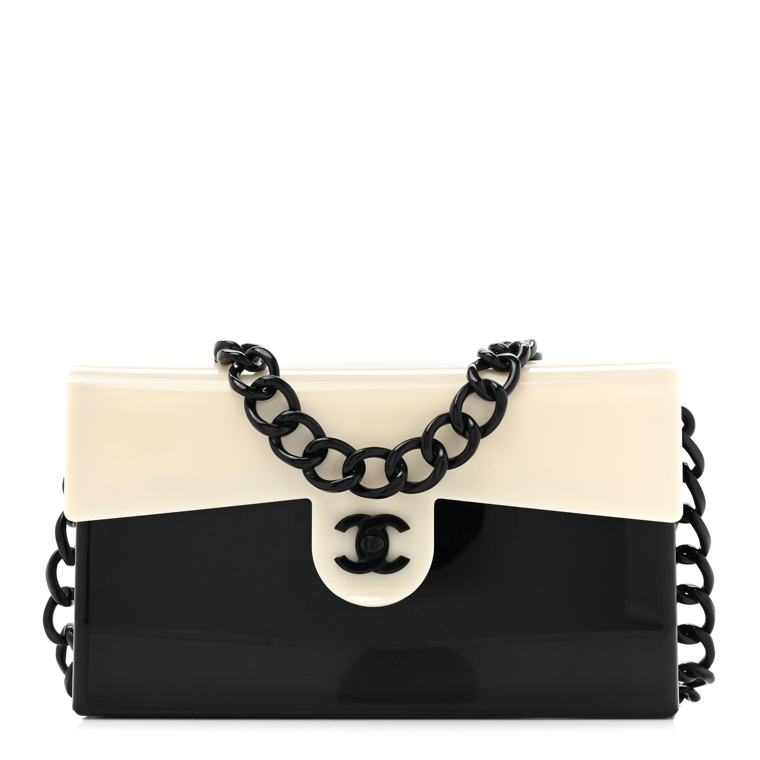 Chanel Acrylic Single Flap Black White 1 of 14