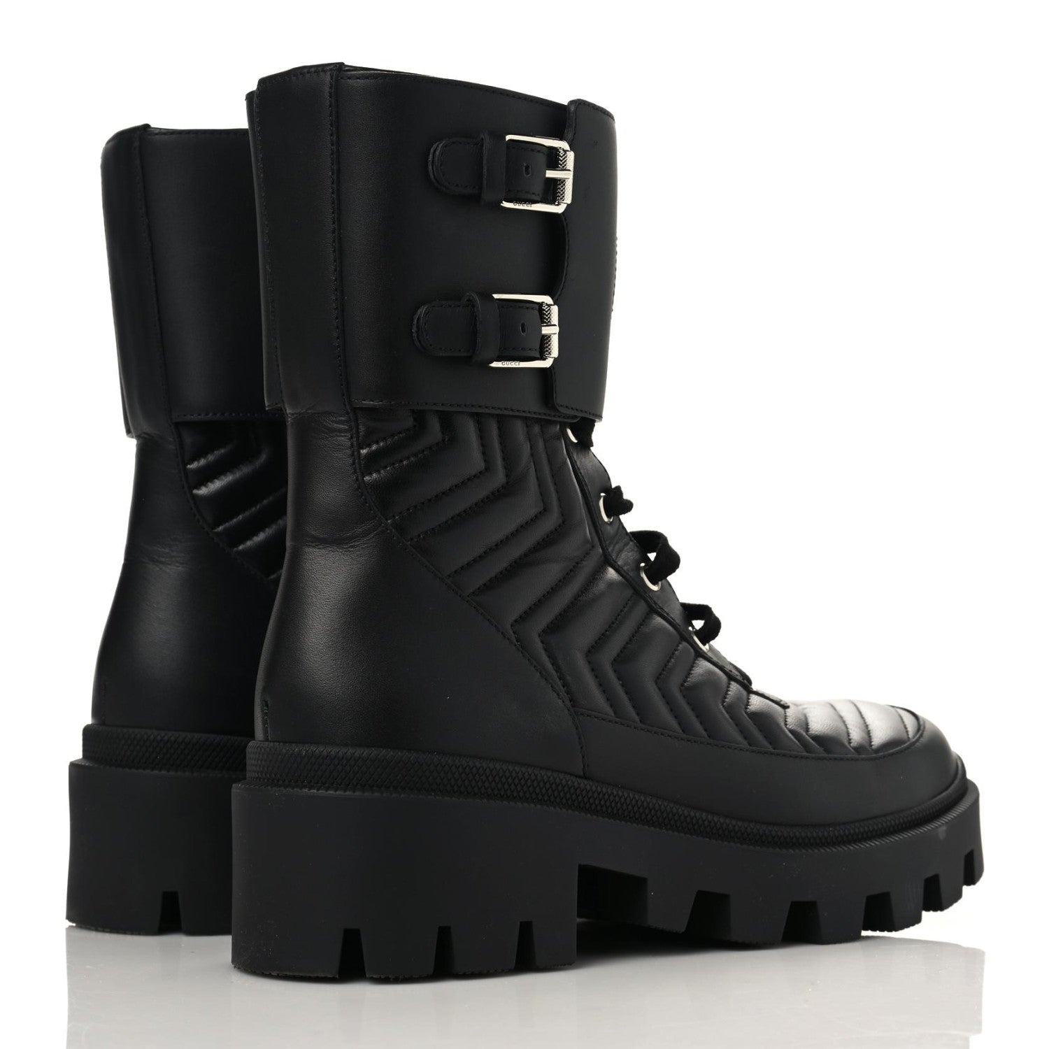 Gucci Nappa Frances GG Matelasse Platform Combat Boots 39 Black 4 of 11