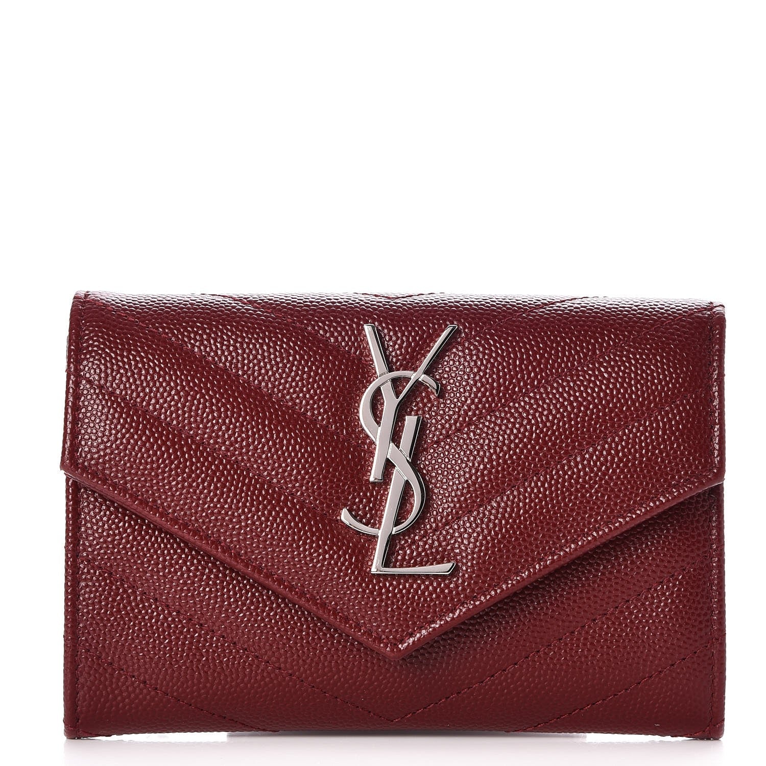 Saint Laurent Grain De Poudre Matelasse Chevron Small Monogram Envelope Wallet Palissandre 1 of 7