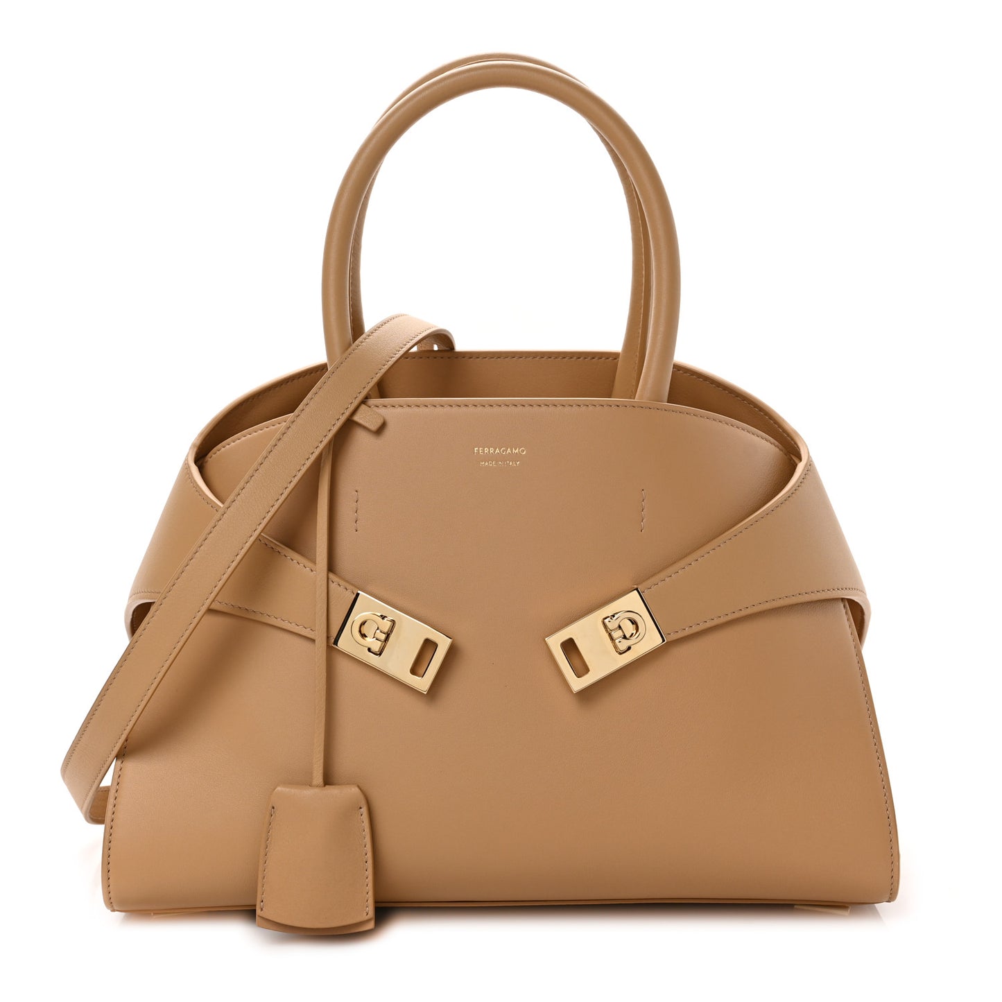 Natural Grain Calfskin Small Hug Bag Light Caramel