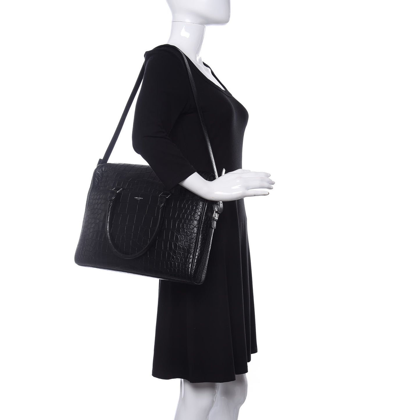 Calfskin Crocodile Embossed Duffle Briefcase Black