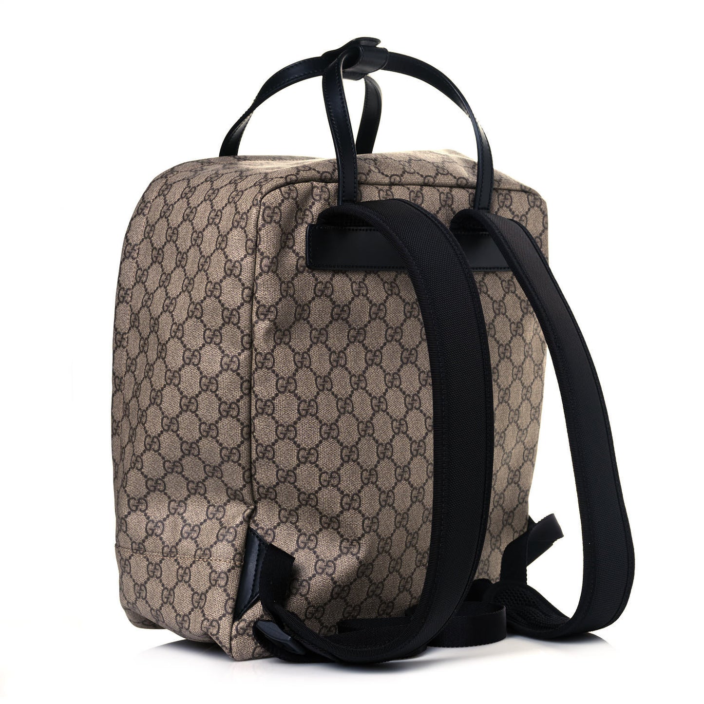 Soft GG Supreme Monogram Appia Calfskin Web Tote Backpack Beige Ebony Black