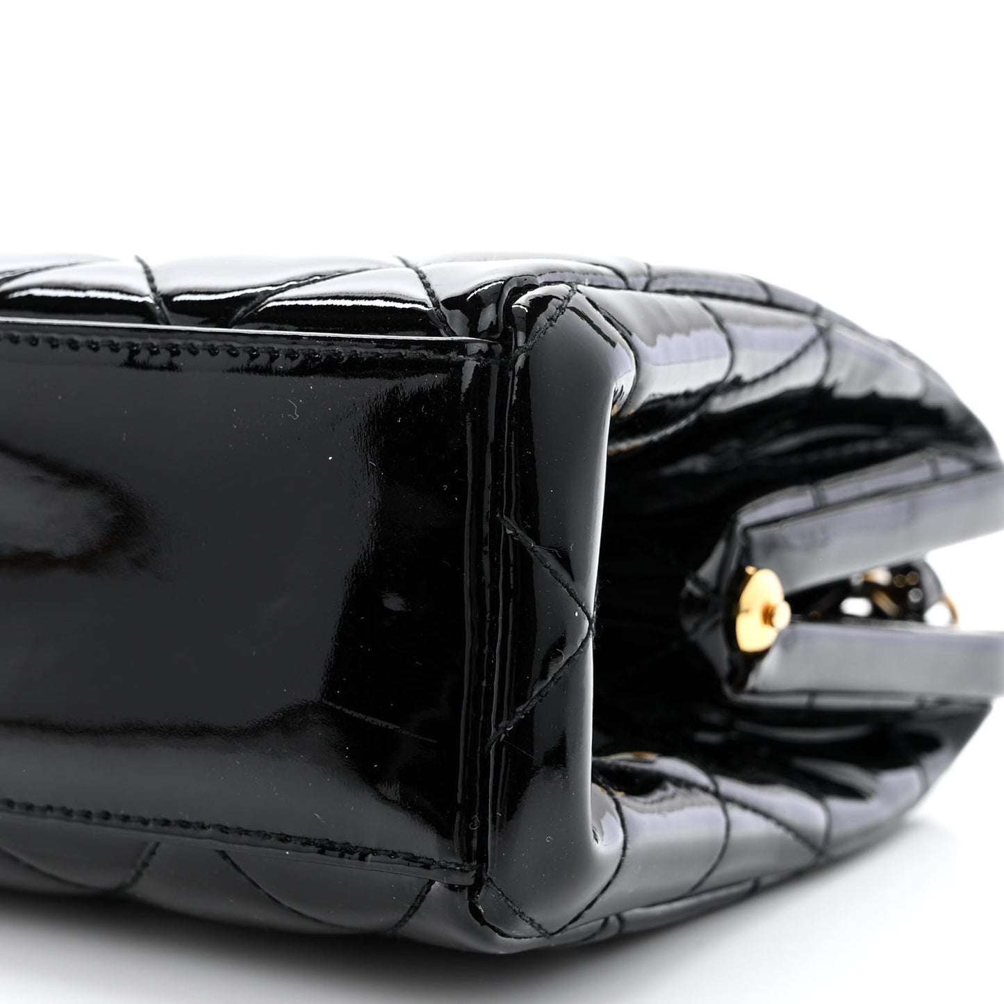 Patent Quilted Frame Evening Bag Black