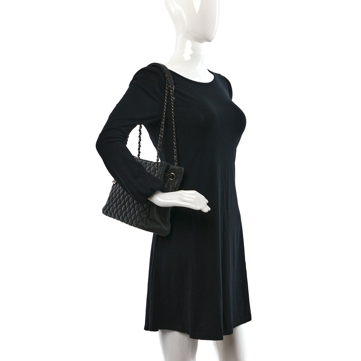 Iridescent Calfskin Small New Bubble Quilt Tote Dark Grey