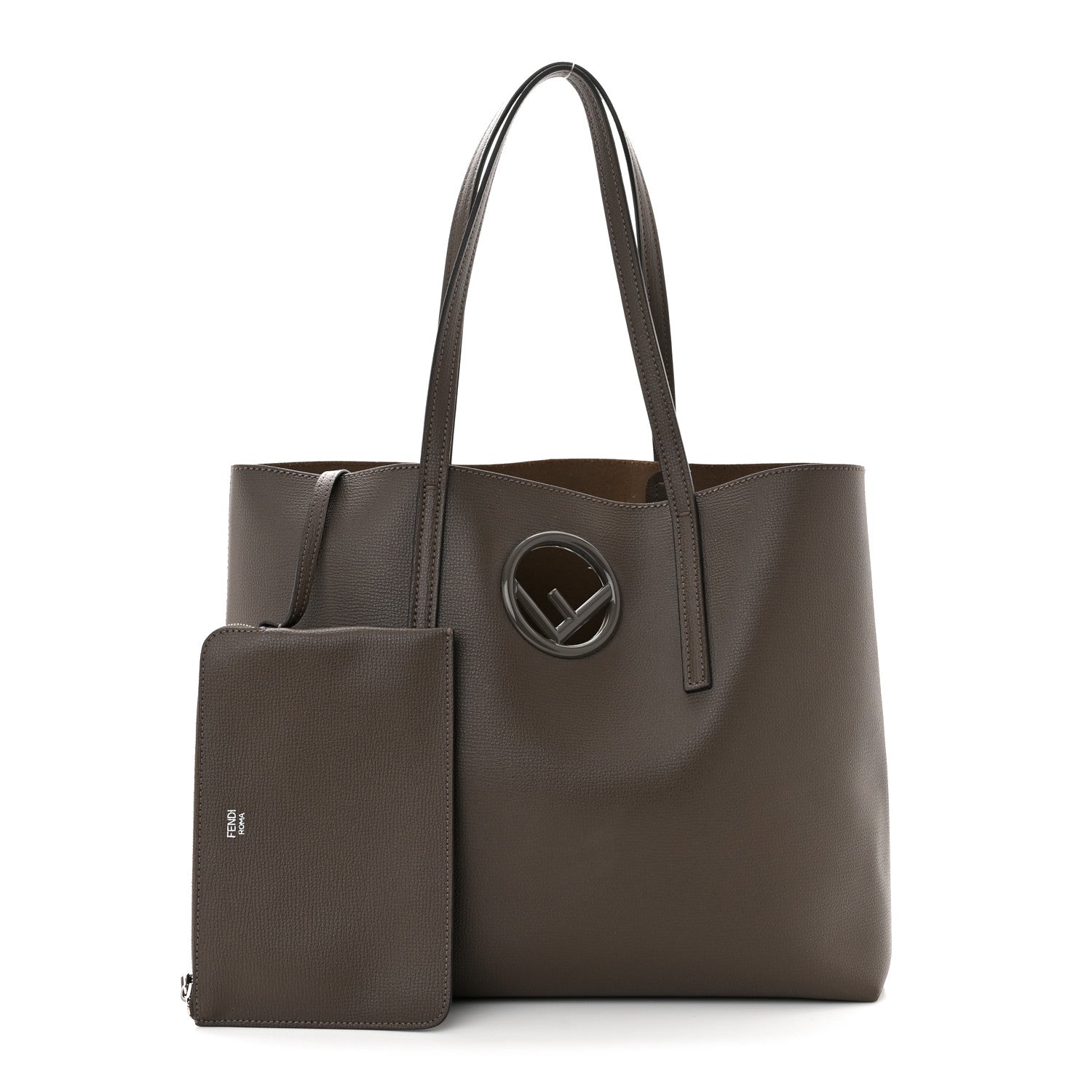 Fendi Vitello Vienna Enamel F is Fendi Shopping Tote Carbone Tobacco 1 of 12