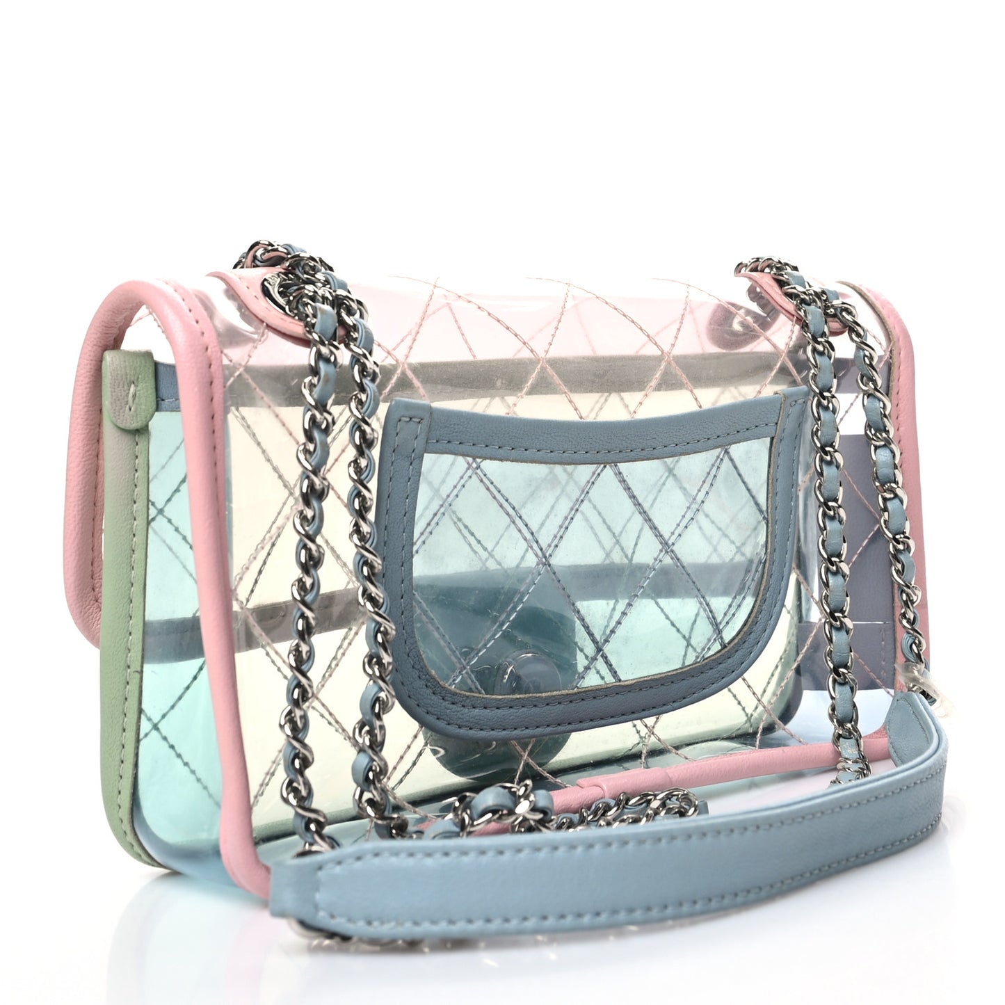 Lambskin PVC Quilted Mini Coco Splash Flap Blue Green