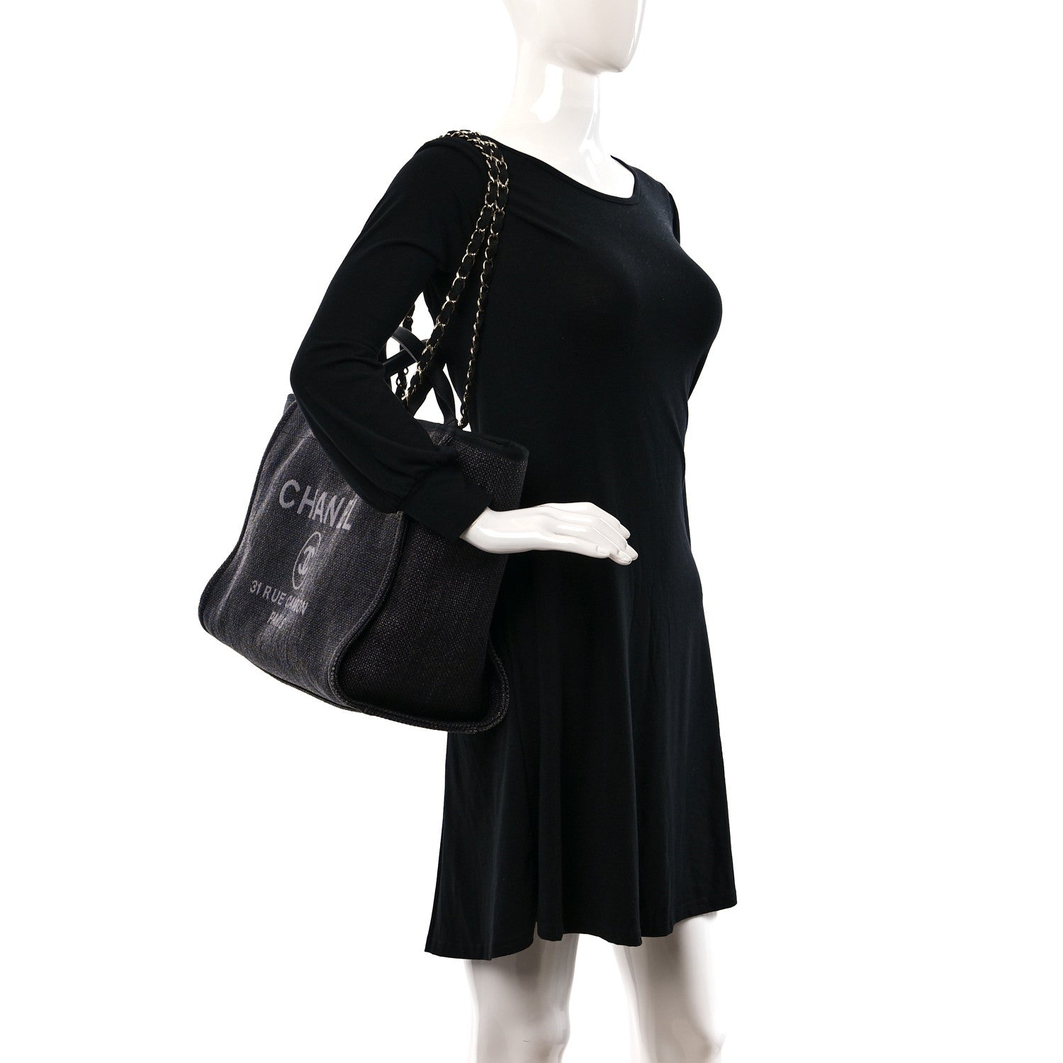 Chanel Woven Straw Raffia Medium Deauville Tote Black 2 of 9