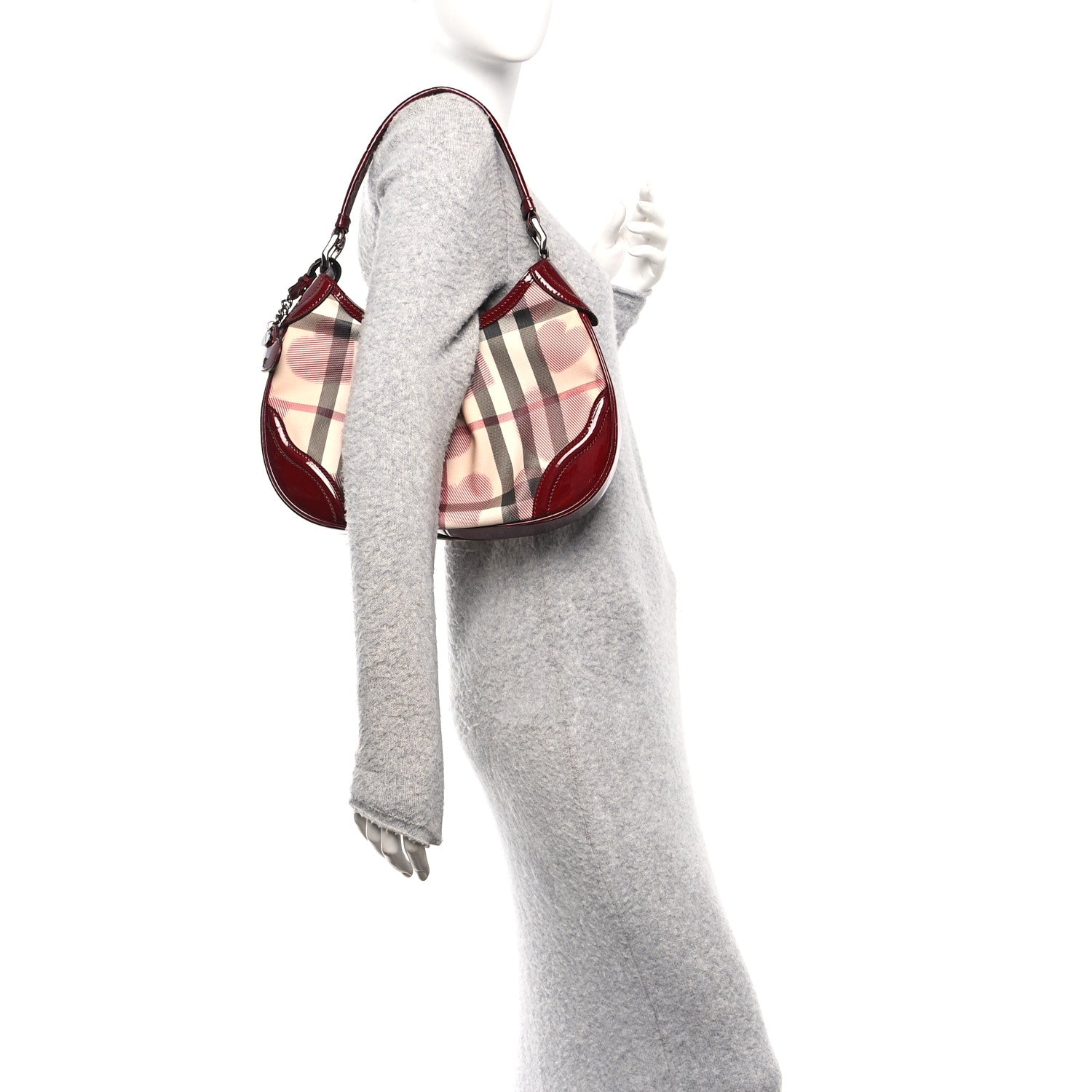 Burberry Patent Nova Check Heart Hobo Berry Red 2 of 9