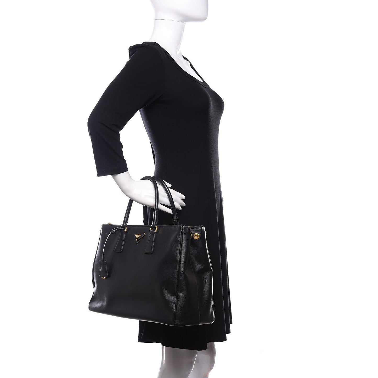 Saffiano Large Galleria Double Zip Tote Black