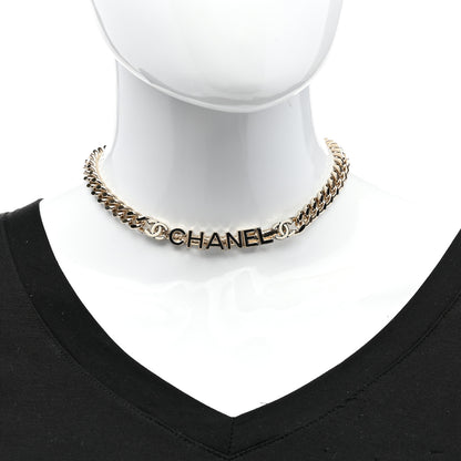Chanel Enamel Metal Logo Choker Necklace Gold White Black 2 of 5