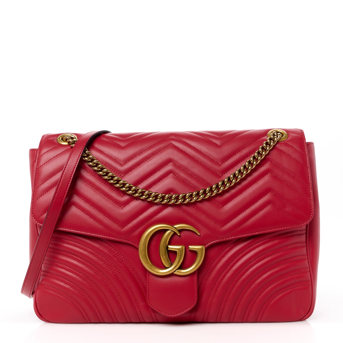 Calfskin Matelasse Large GG Marmont Shoulder Bag Hibiscus Red