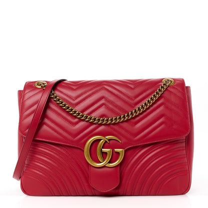 Gucci Calfskin Matelasse Large GG Marmont Shoulder Bag Hibiscus Red 1 of 12