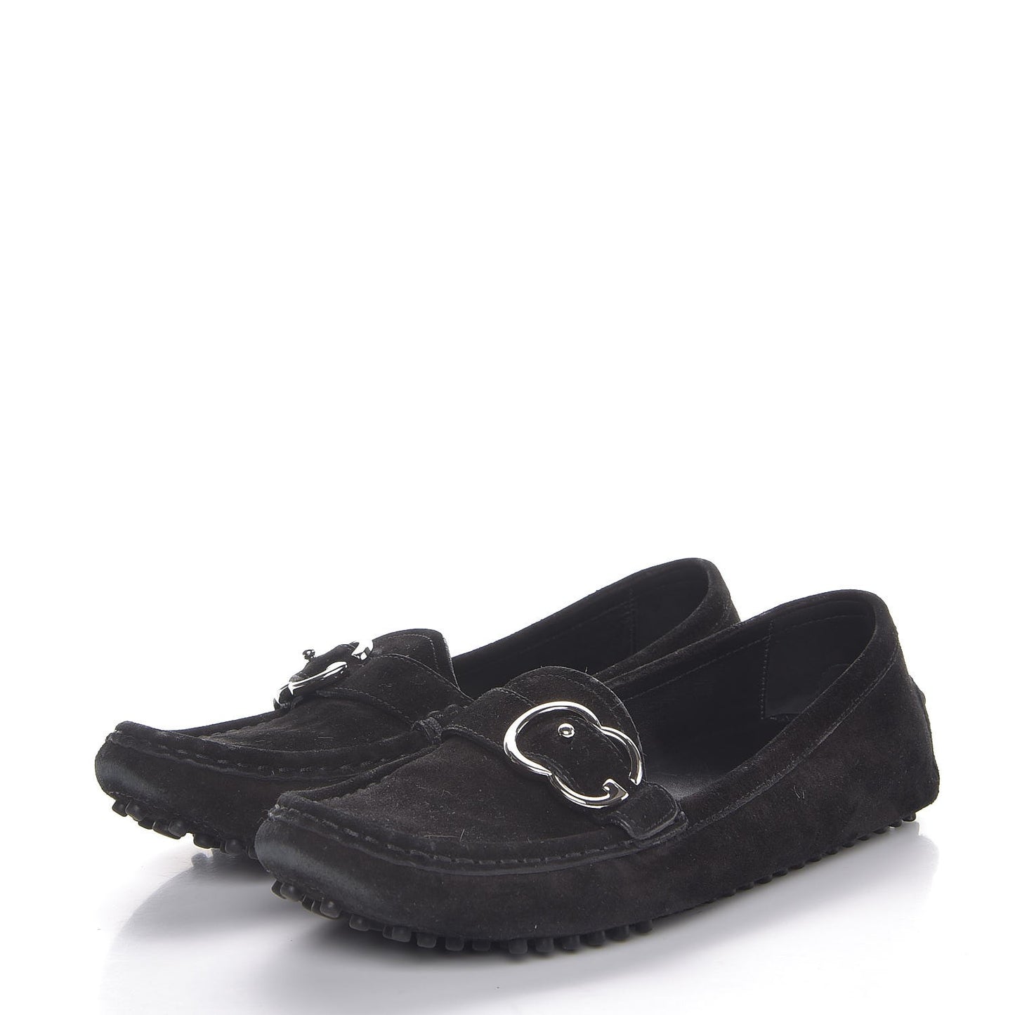 Suede GG Buckle Driver Loafers 37 Nero Black