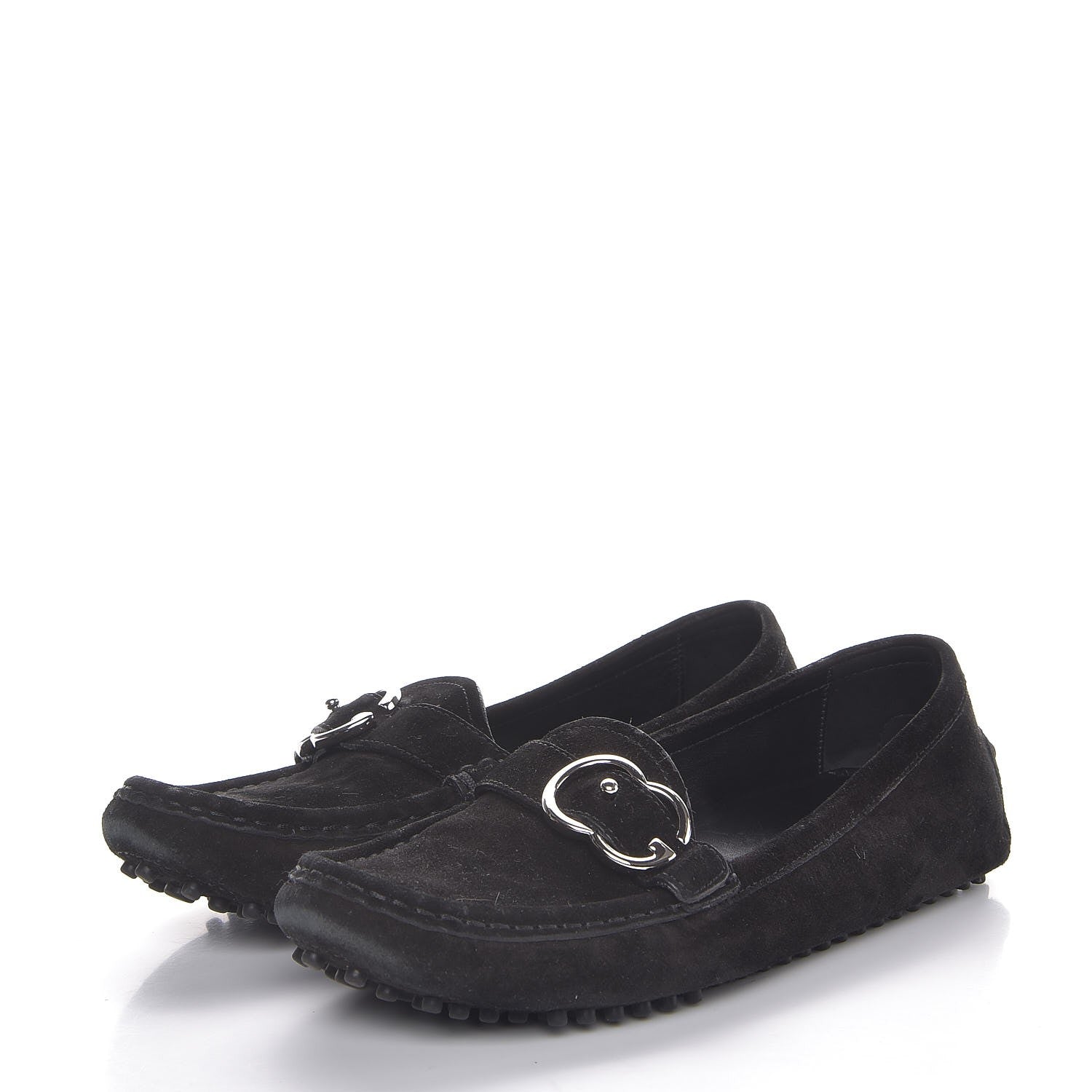 Gucci Suede GG Buckle Driver Loafers 37 Nero Black 3 of 10