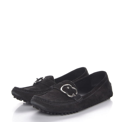 Gucci Suede GG Buckle Driver Loafers 37 Nero Black 3 of 10