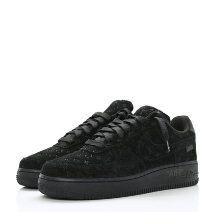 Louis Vuitton X NIKE AIR FORCE 1 Suede Calfskin Monogram Mens Low Top Sneakers 7 Black 3 of 10