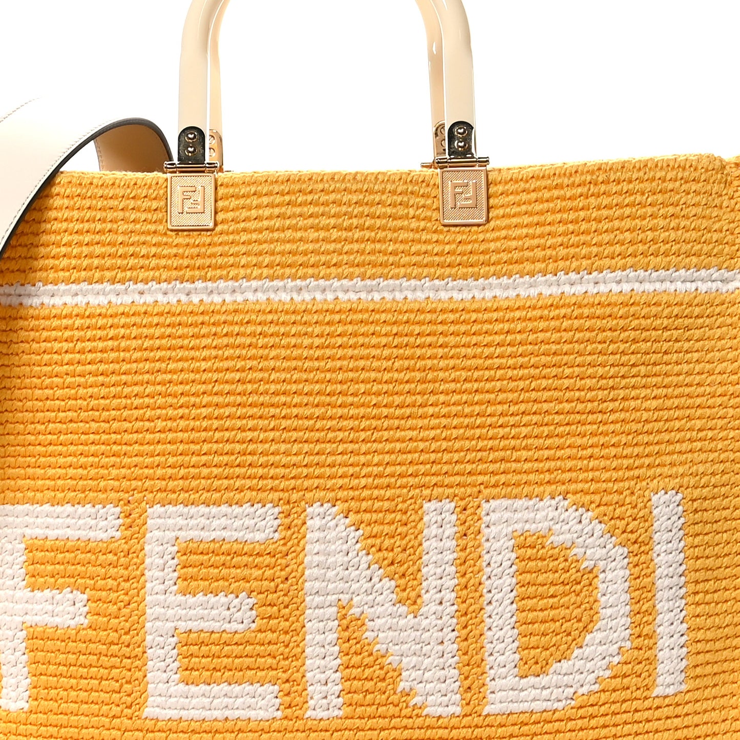 Crochet Vitello King Logo Plexiglass Medium Fendi Sunshine Shopper Tote Mimosa Panna
