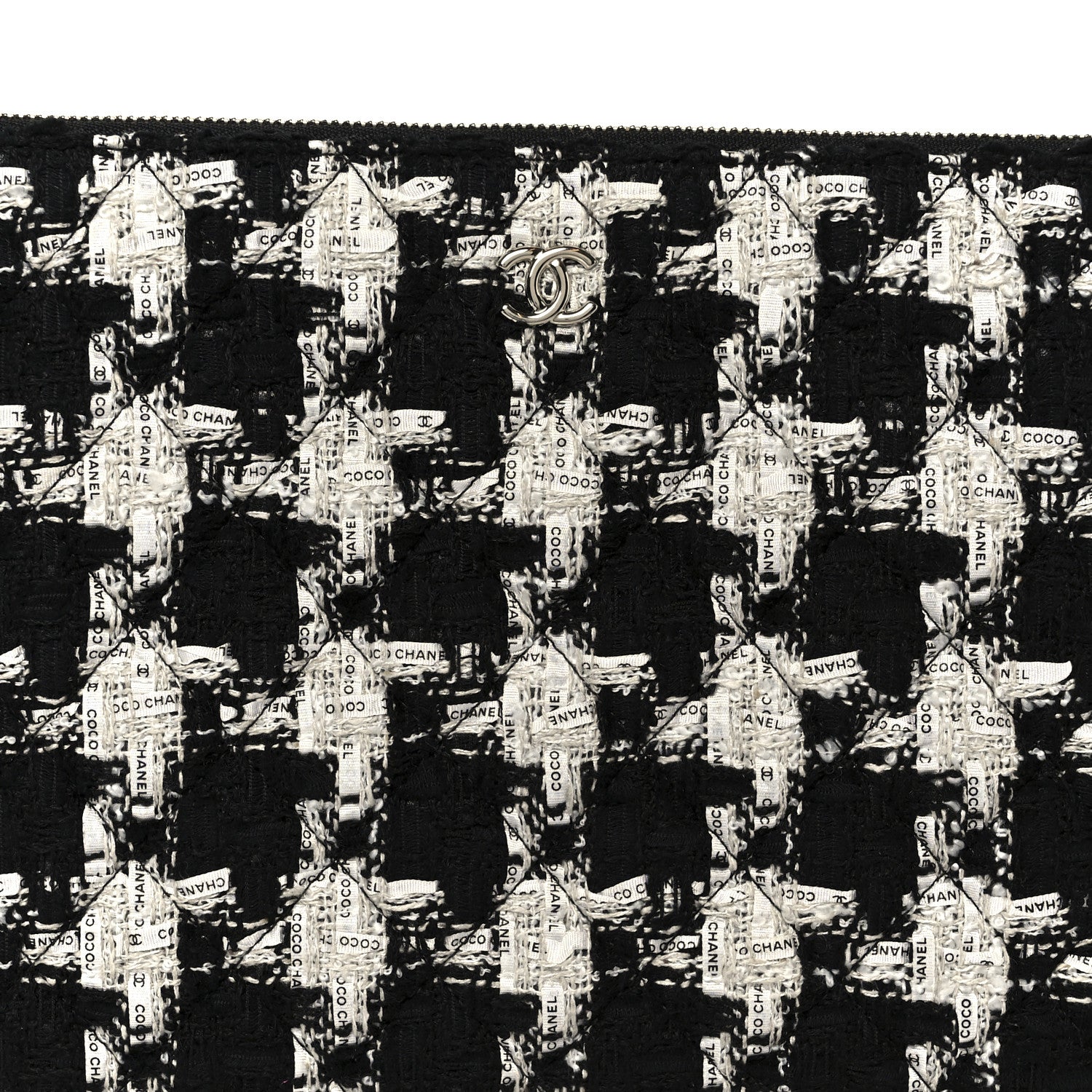 Chanel Tweed Quilted Medium Cosmetic Pouch Black Ecru White 8 of 8