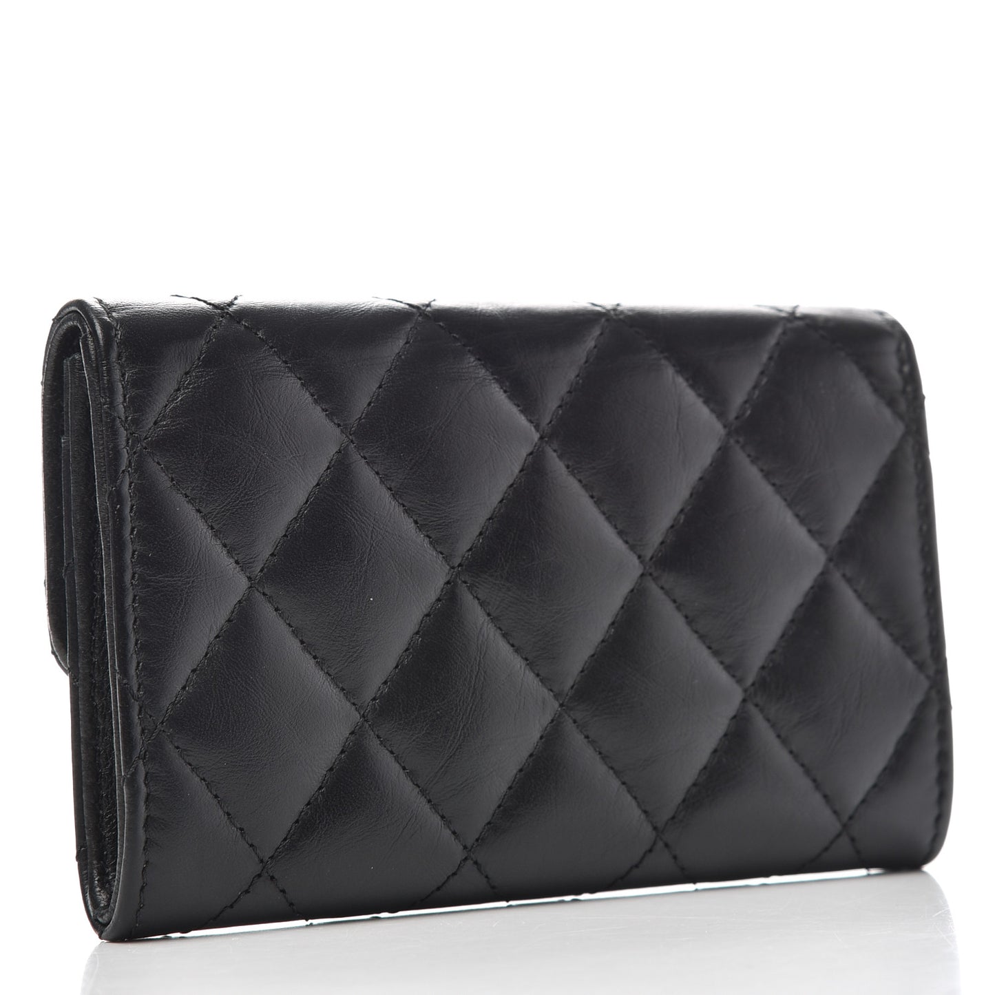 Aged Calfskin Quilted Reissue Flap Card Holder Black
