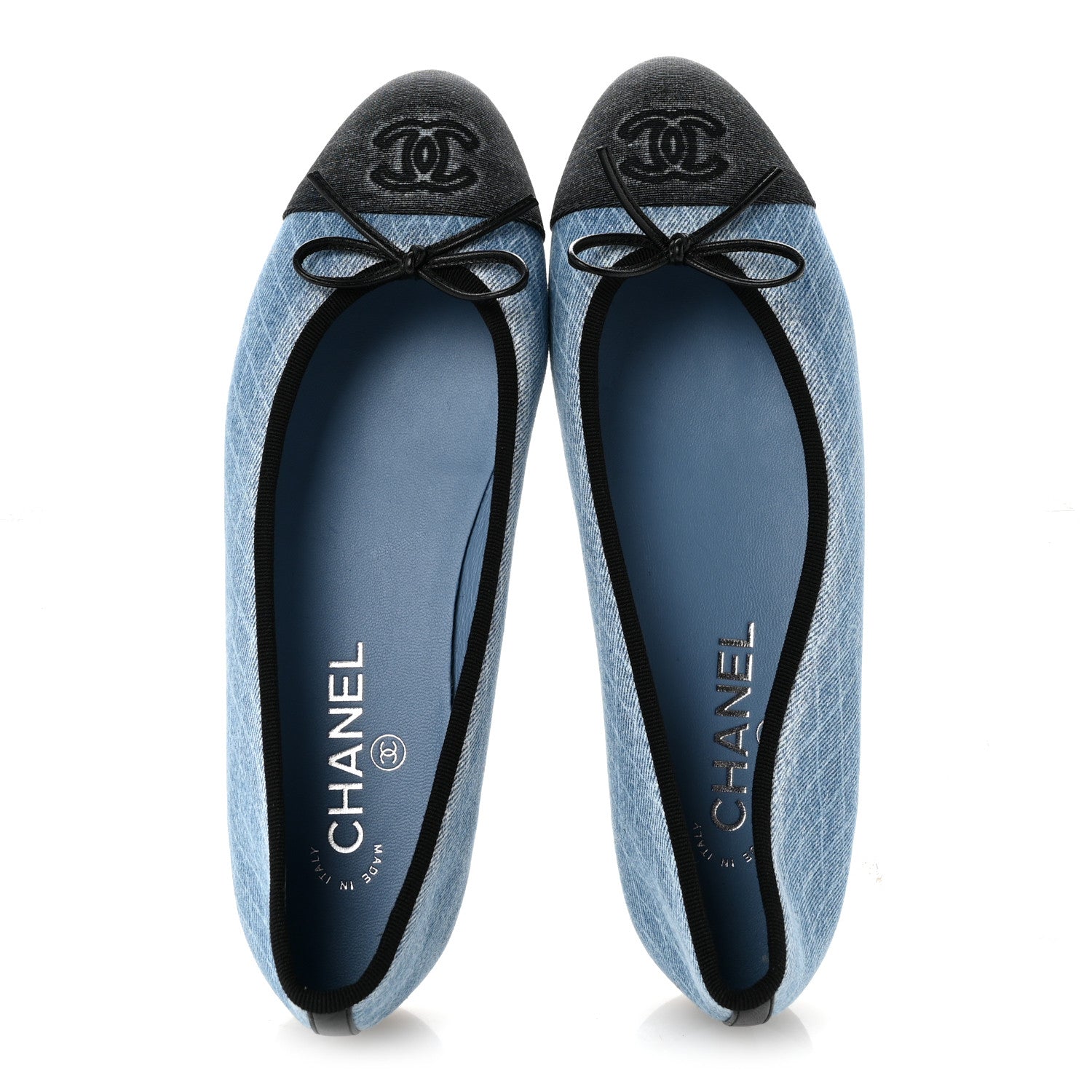 Chanel Denim Printed Quilt CC Cap Toe Ballerina Flats 39 Light Blue Dark Grey 2 of 9