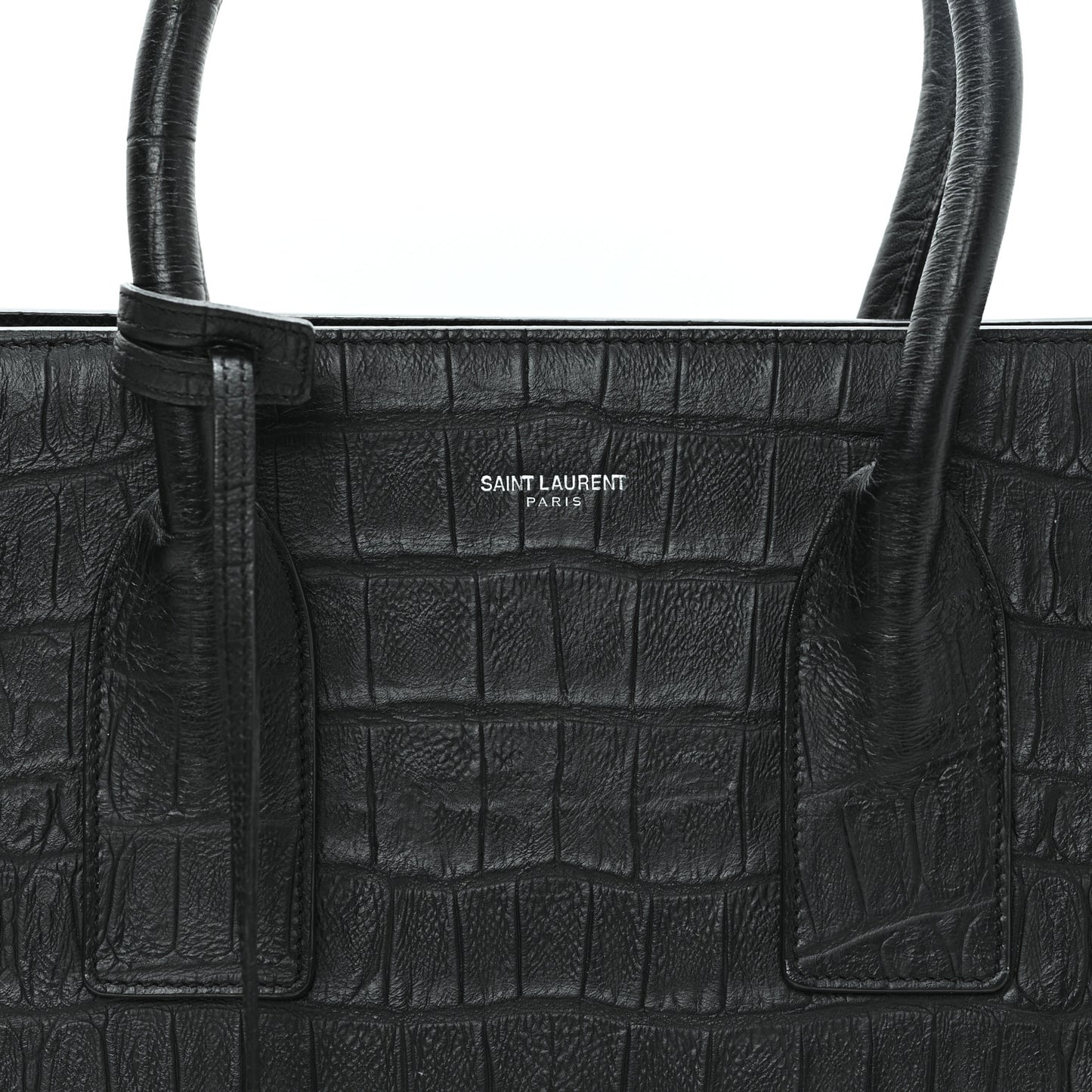 Calfskin Crocodile Embossed Large Sac De Jour Carryall Black