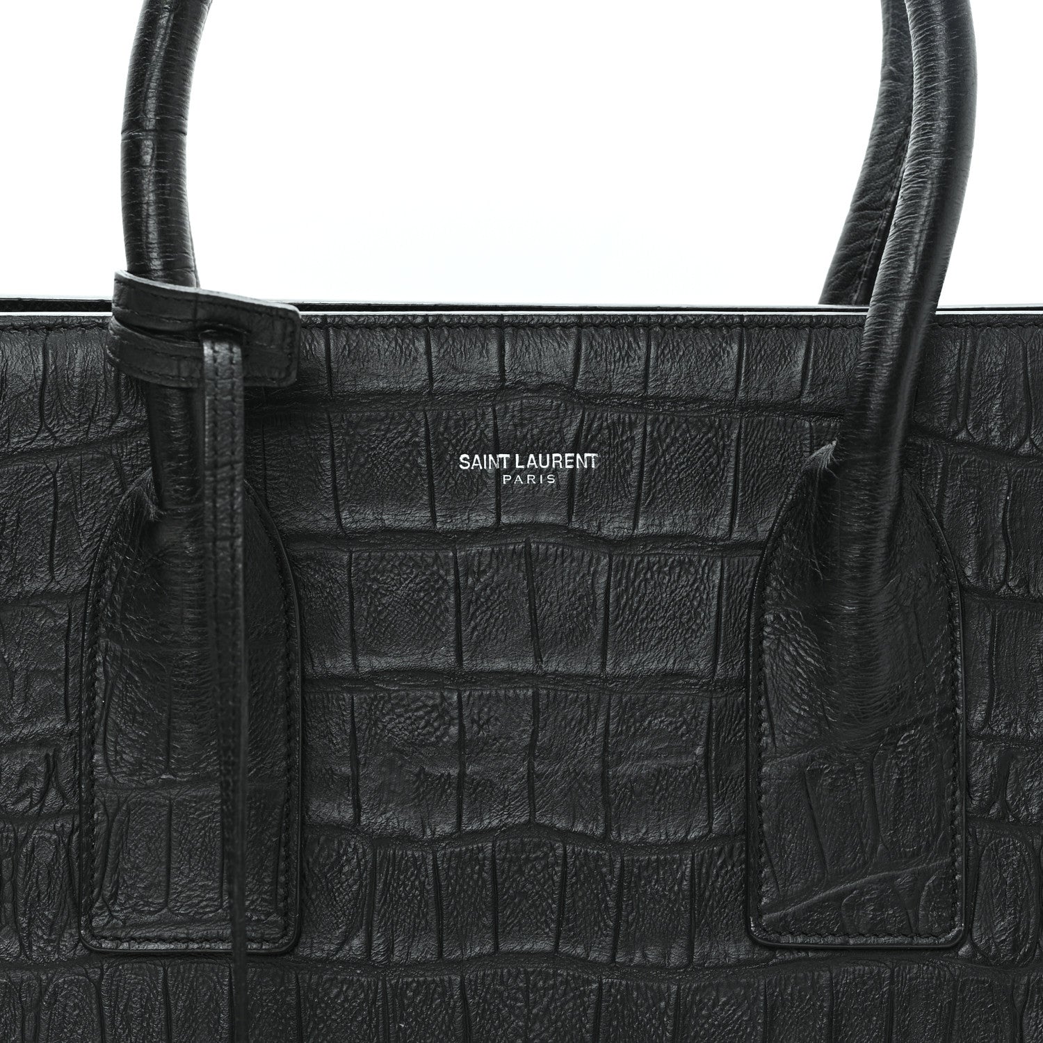 Saint Laurent Calfskin Crocodile Embossed Large Sac De Jour Carryall Black 7 of 10