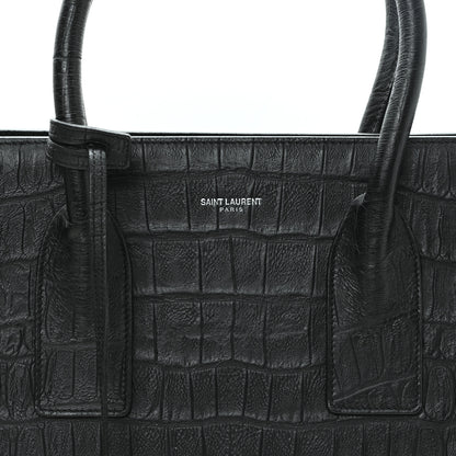 Saint Laurent Calfskin Crocodile Embossed Large Sac De Jour Carryall Black 7 of 10