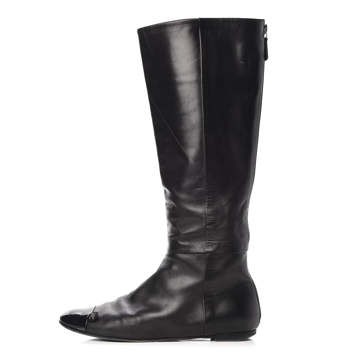 Lambskin Patent Cap Toe CC High Boots 38 Black