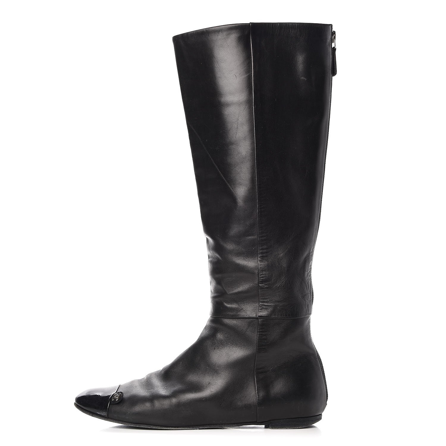 Chanel Lambskin Patent Cap Toe CC High Boots 38 Black 1 of 18