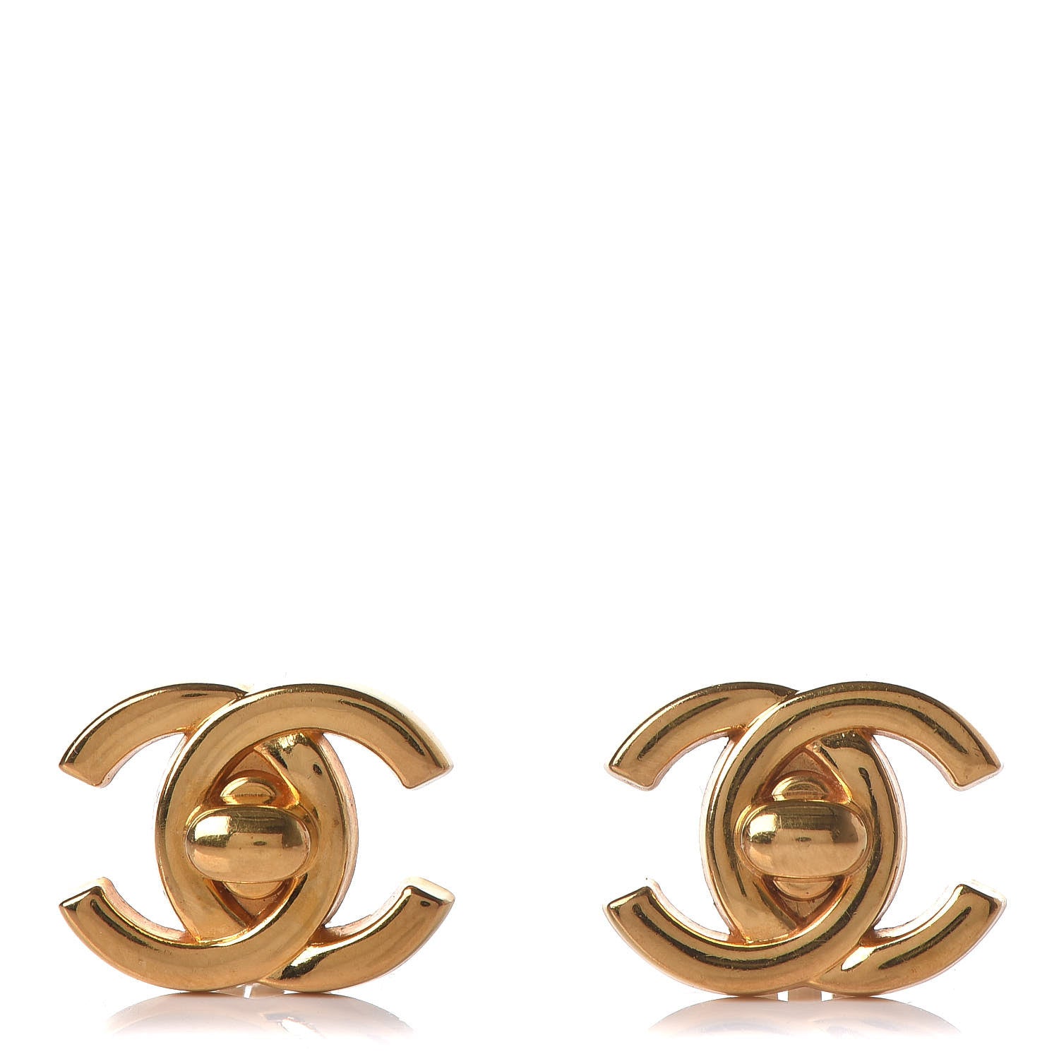 Chanel Metal CC Turnlock Clip On Earrings Gold 1 of 4