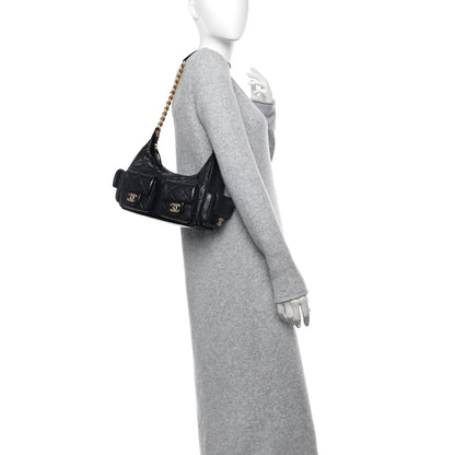 Chanel Shiny Lambskin Quilted Trendy Pockets Hobo Black 2 of 11