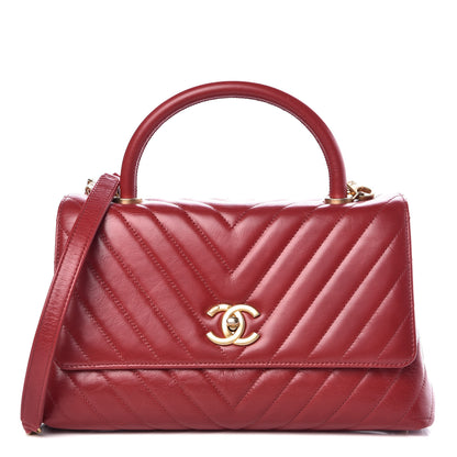 Chanel Calfskin Chevron Quilted Small Coco Handle Flap Red 1 of 10