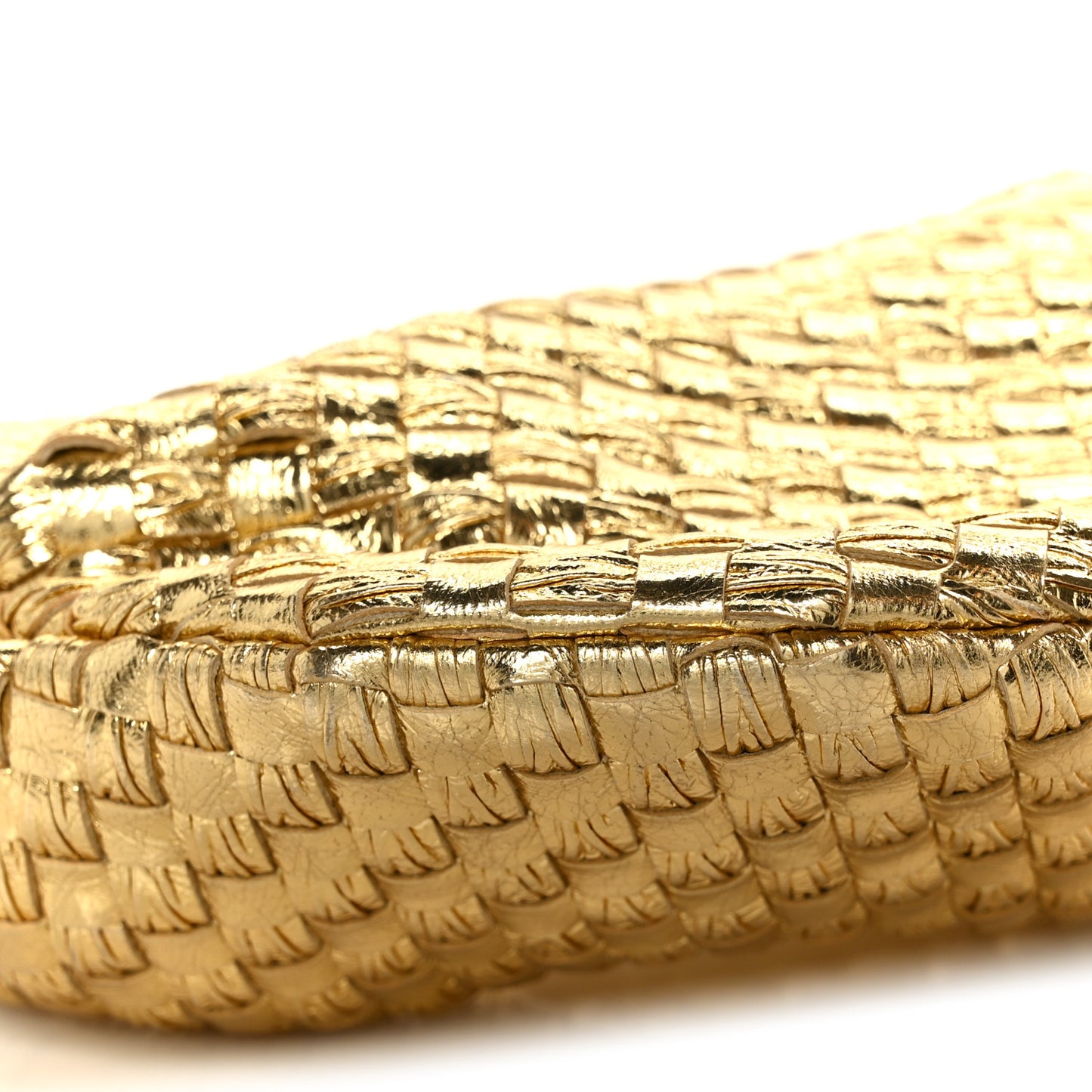 Laminated Calfskin Pressed Intreccio Mini Jodie Gold