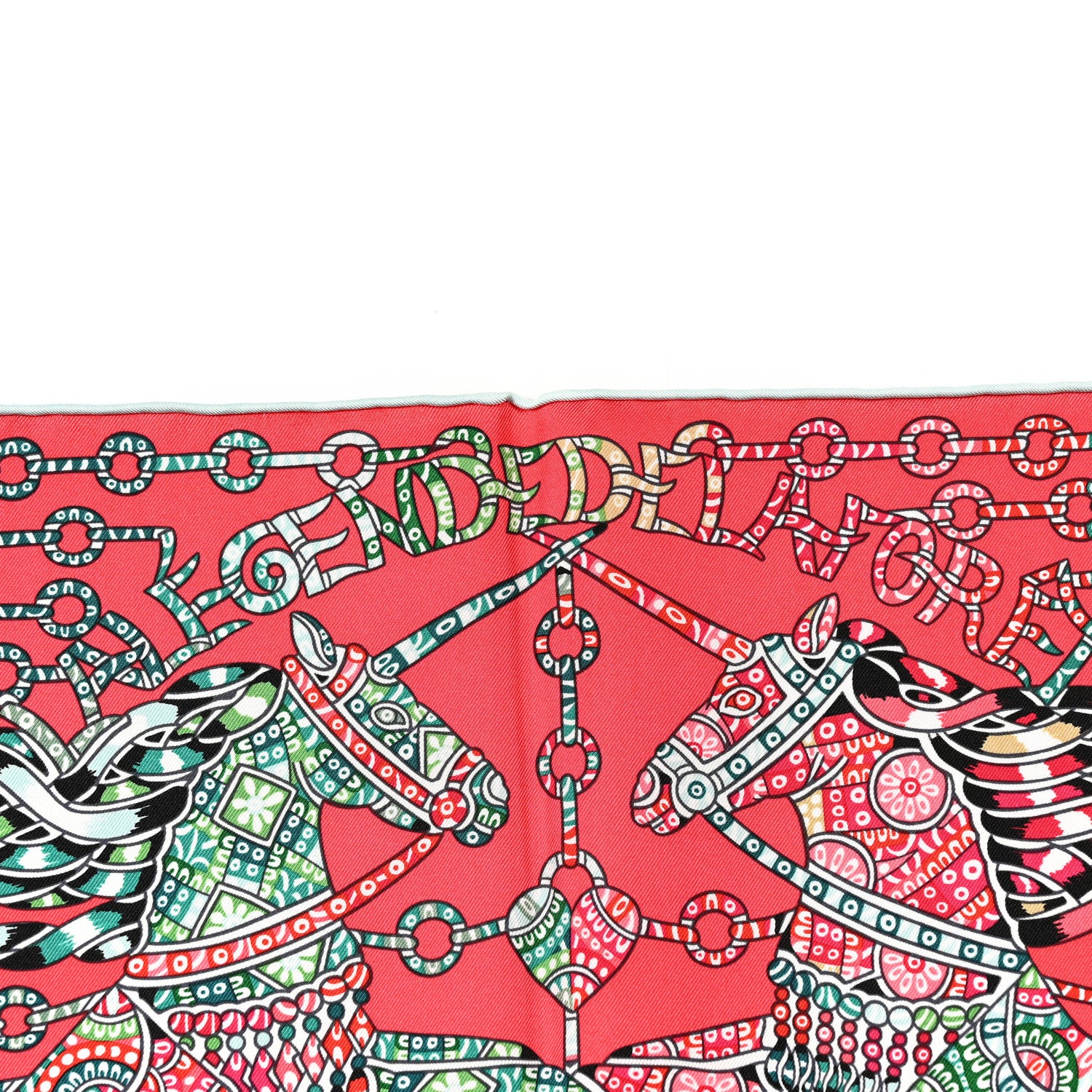 Hermes Silk La Légende De La Forêt Scarf 90 Corail Vert Black 3 of 5