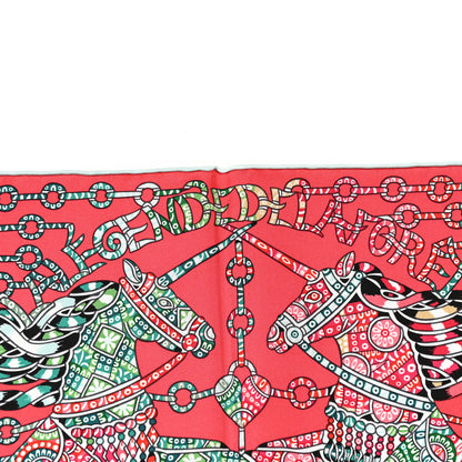 Hermes Silk La Légende De La Forêt Scarf 90 Corail Vert Black 3 of 5