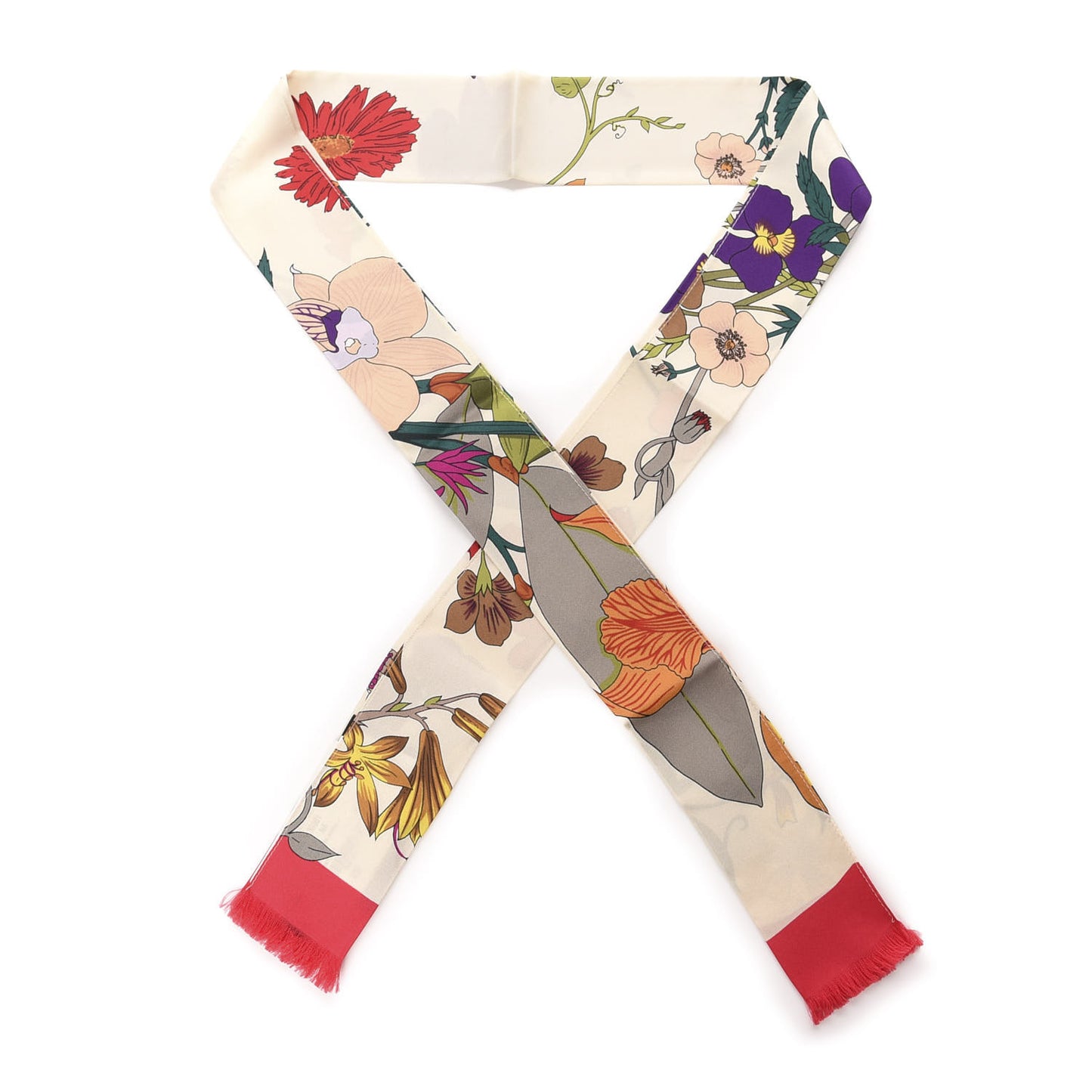 Silk Twill Flora Neck Bow White Multicolor