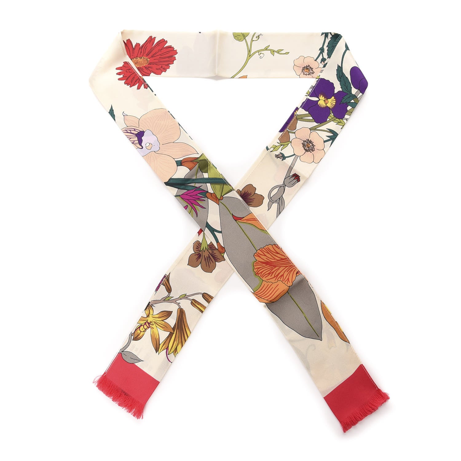 Gucci Silk Twill Flora Neck Bow White Multicolor 1 of 4