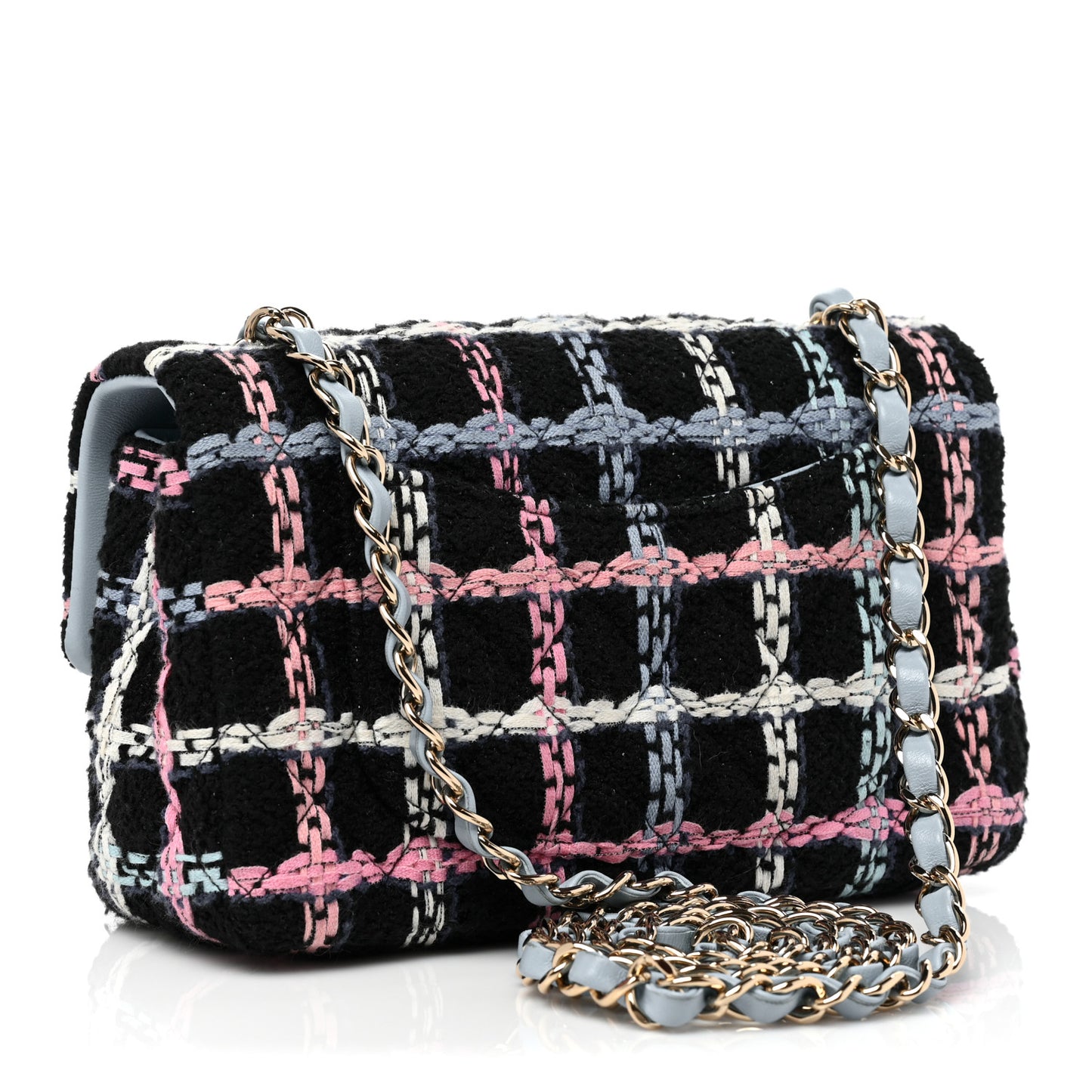 Tweed Quilted Mini Rectangular Flap Black Pink Blue Ecru