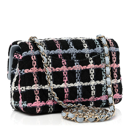 Chanel Tweed Quilted Mini Rectangular Flap Black Pink Blue Ecru 3 of 8