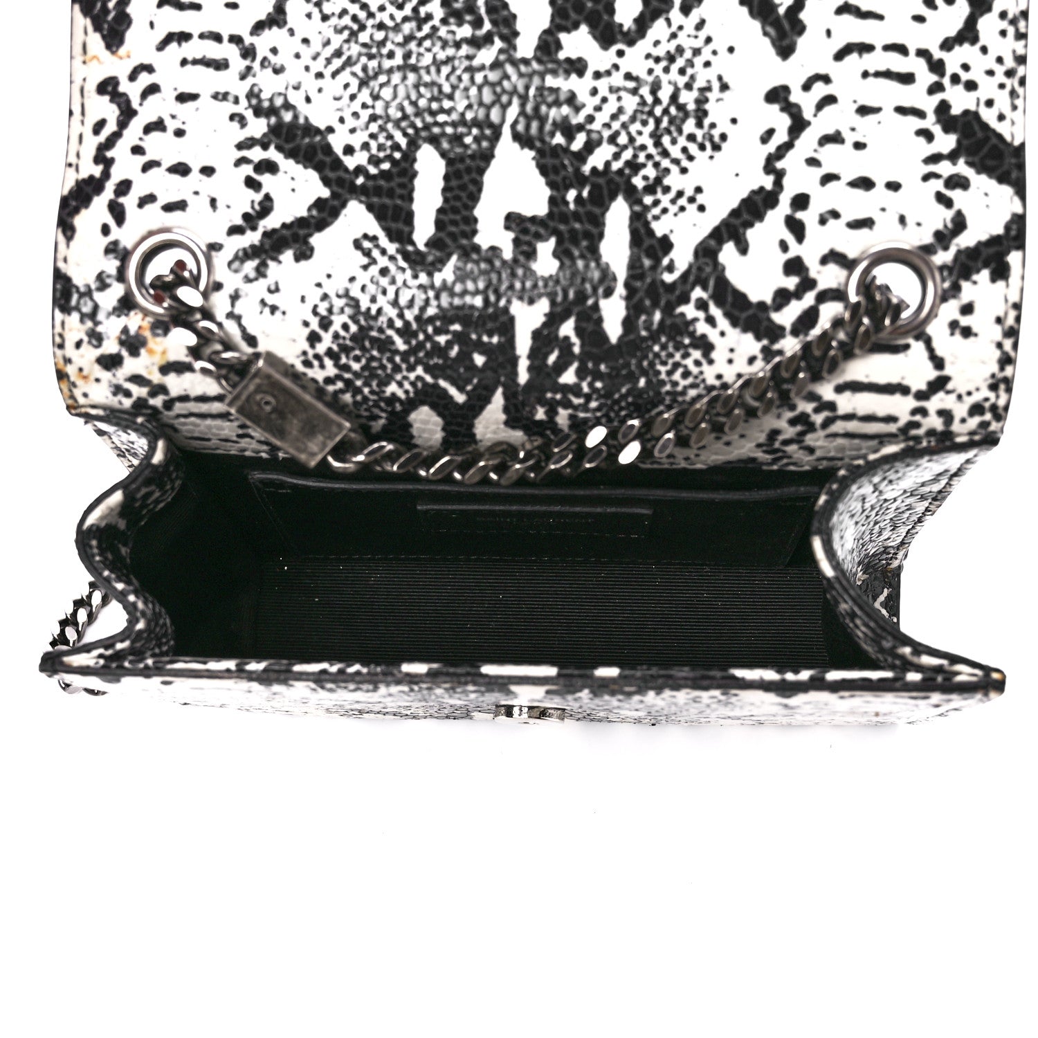 Saint Laurent Calfskin Snakeskin Embossed Small Classic Monogram Kate Tassel Satchel White Black 5 of 11