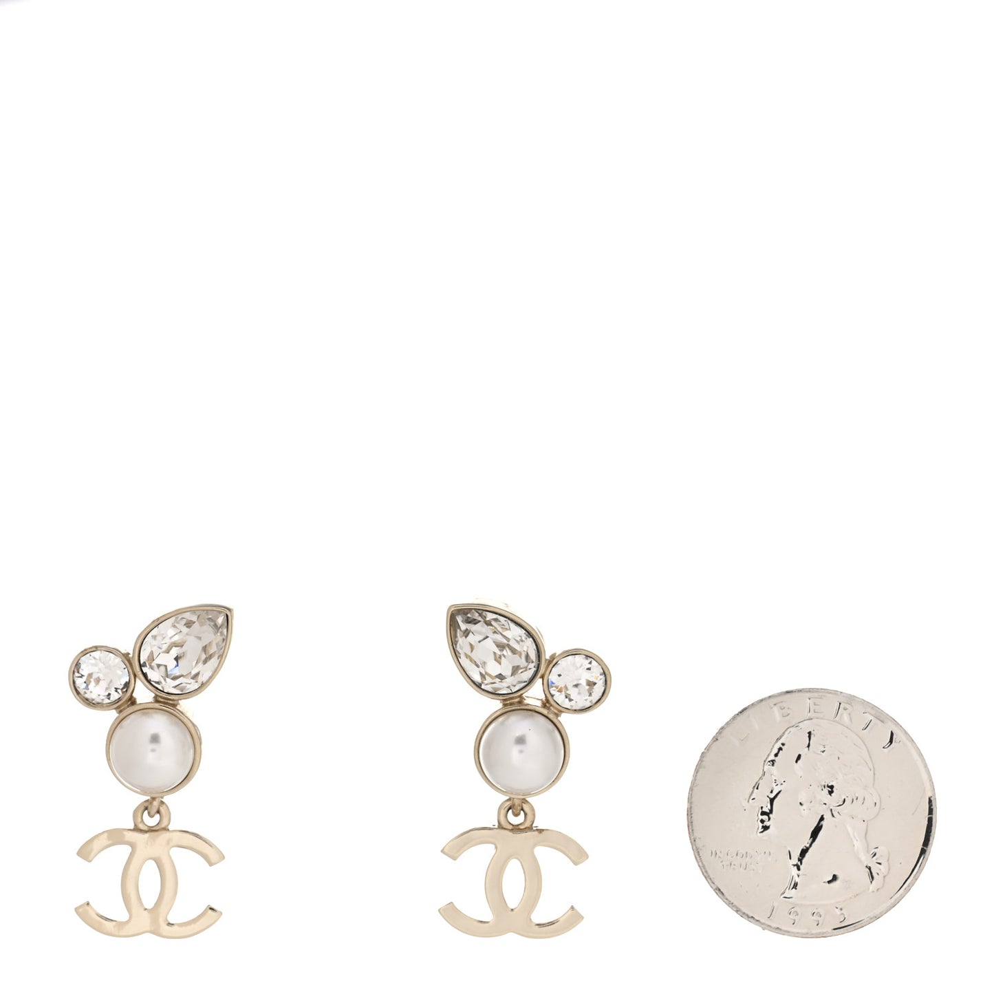 Pearl Crystal CC Drop Earrings Gold