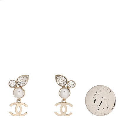 Chanel Pearl Crystal CC Drop Earrings Gold 2 of 4