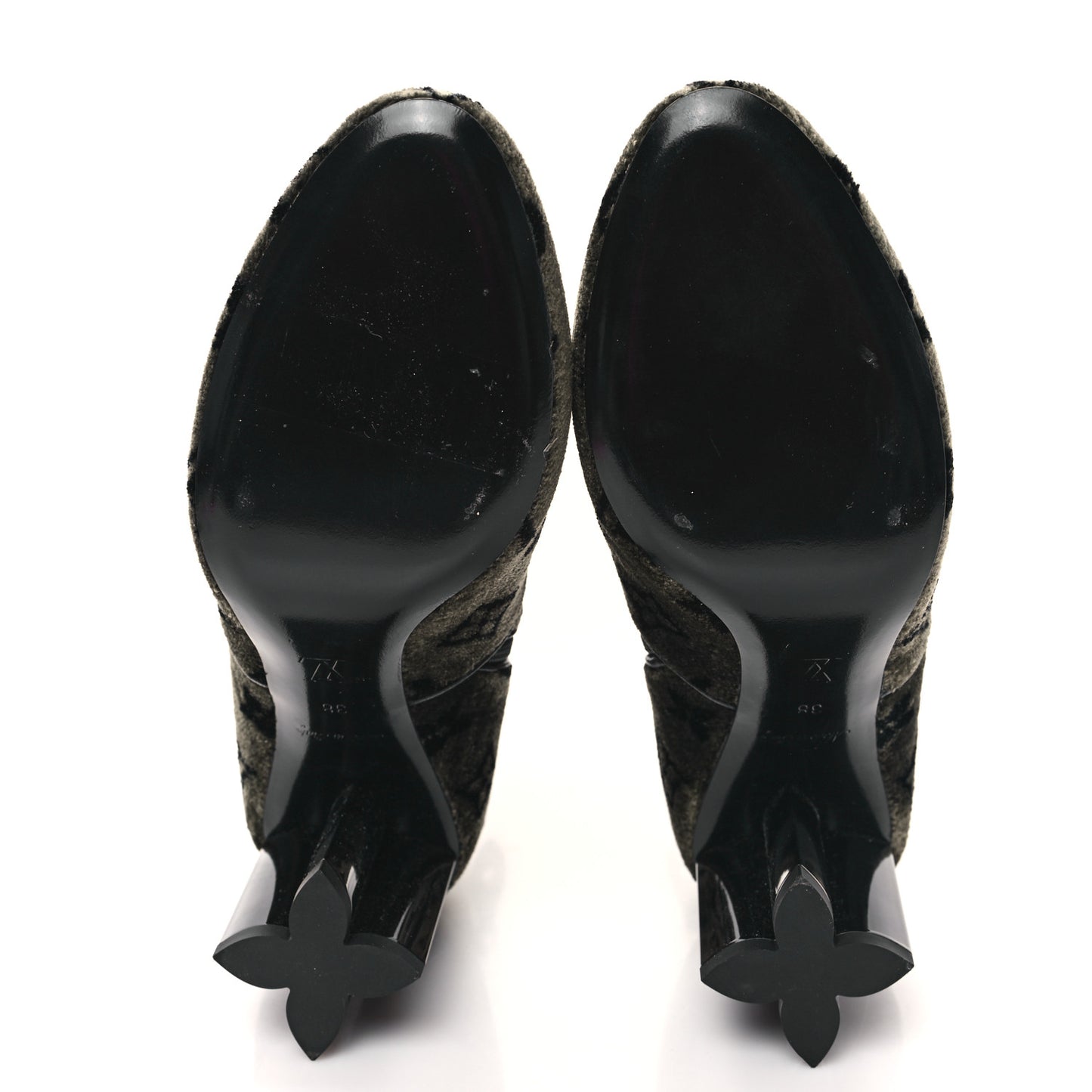 Velvet Monogram Silhouette Ankle Boots 38 Black Green