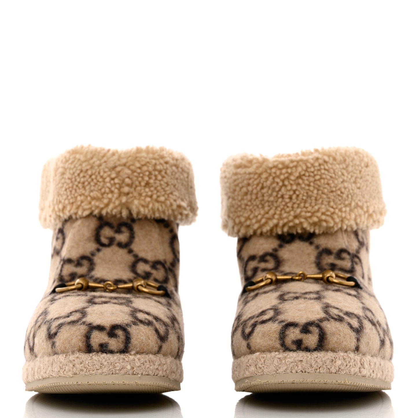 Covered Wool GG Monogram Womens Fria Horsebit Ankle Boots 41 Beige Ebony Butterscotch