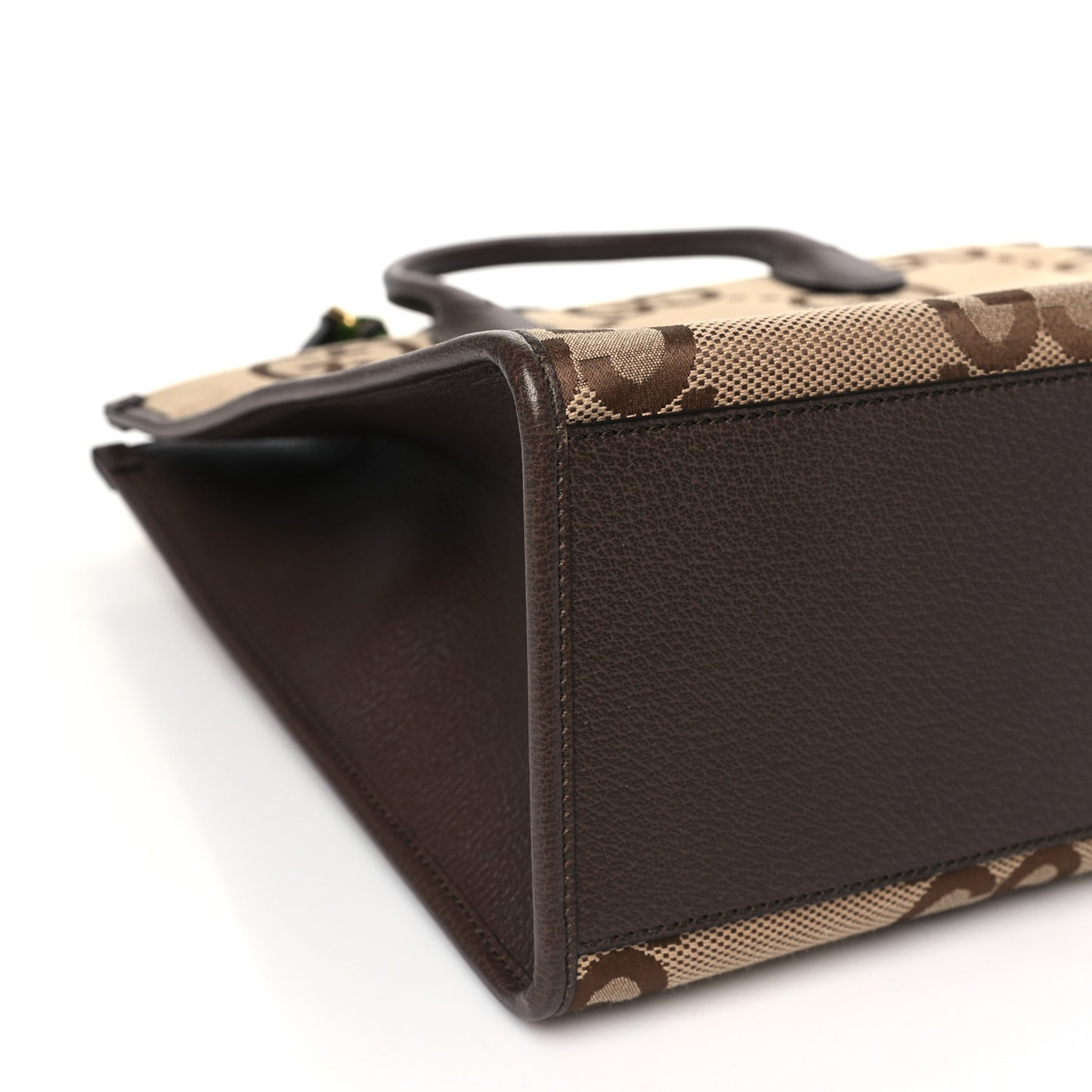 Monogram Jumbo GG Textured Dollar Calfskin Web Tote Bag Camel Ebony New Acero