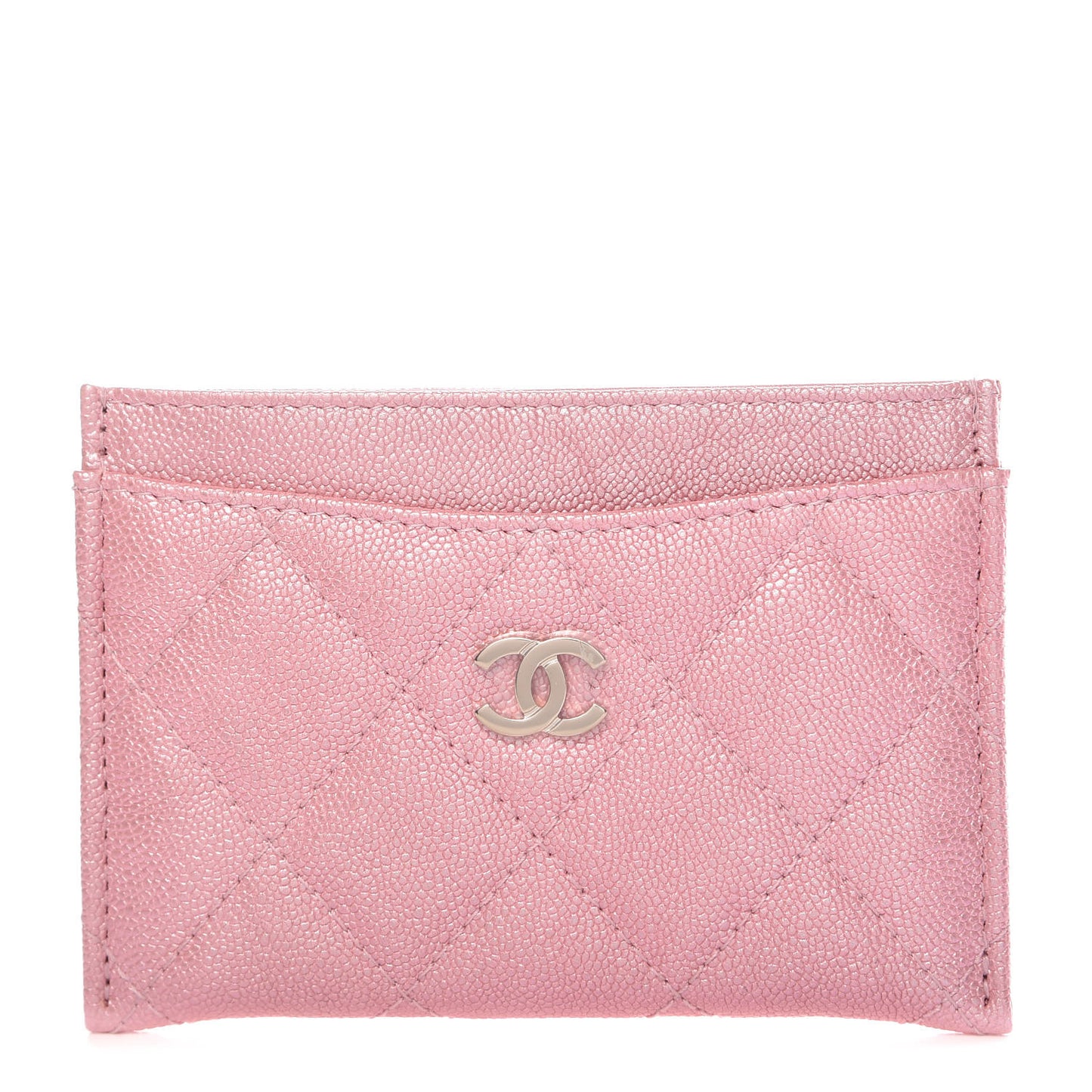 Iridescent Caviar Quilted Card Holder Pink