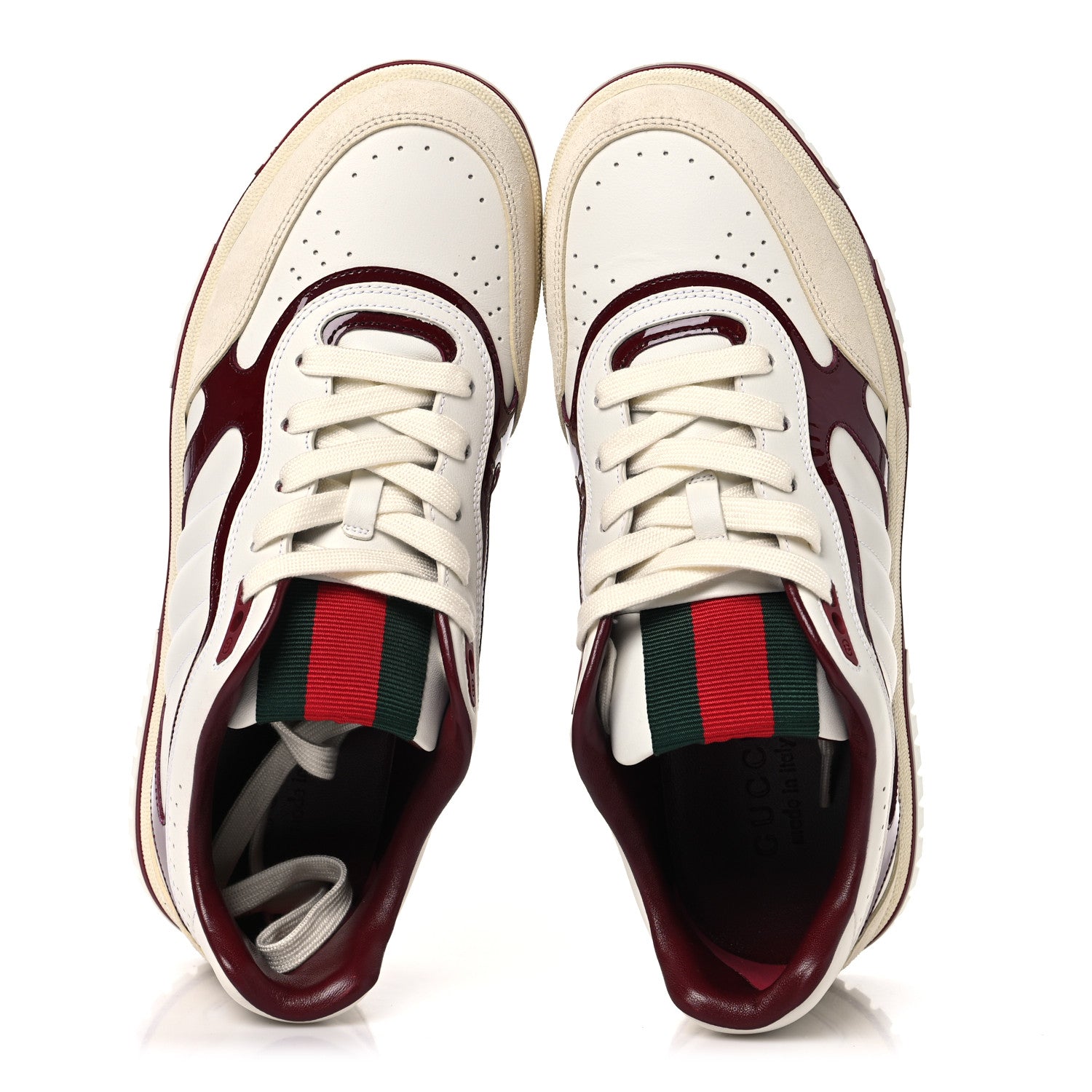 Gucci Calfskin Suede Crystal Patent Mens Re-Web Sneakers 9 Ivoire Red 2 of 10