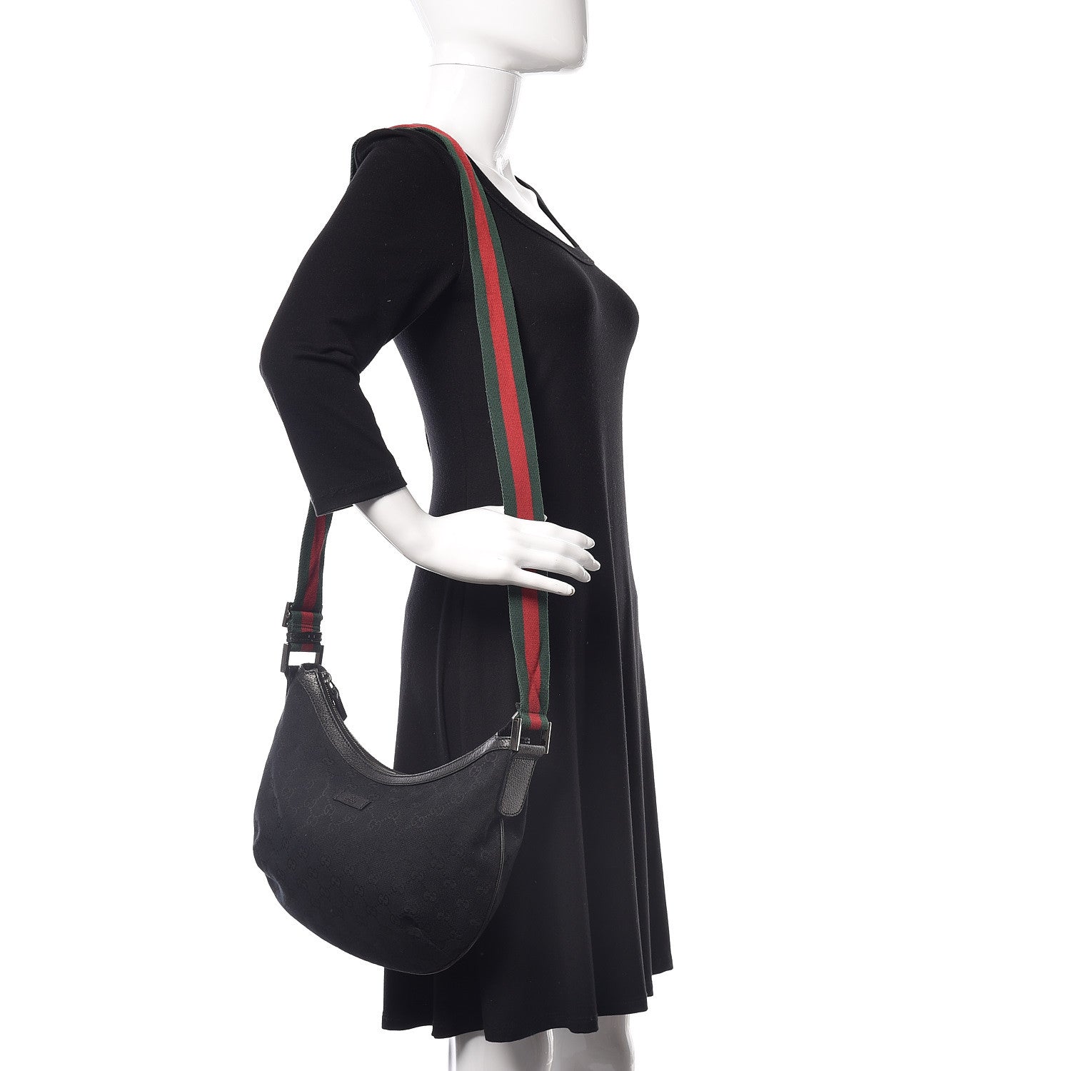 Gucci Monogram Web Medium Half Moon Hobo Black 2 of 11