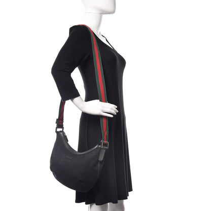 Gucci Monogram Web Medium Half Moon Hobo Black 2 of 11