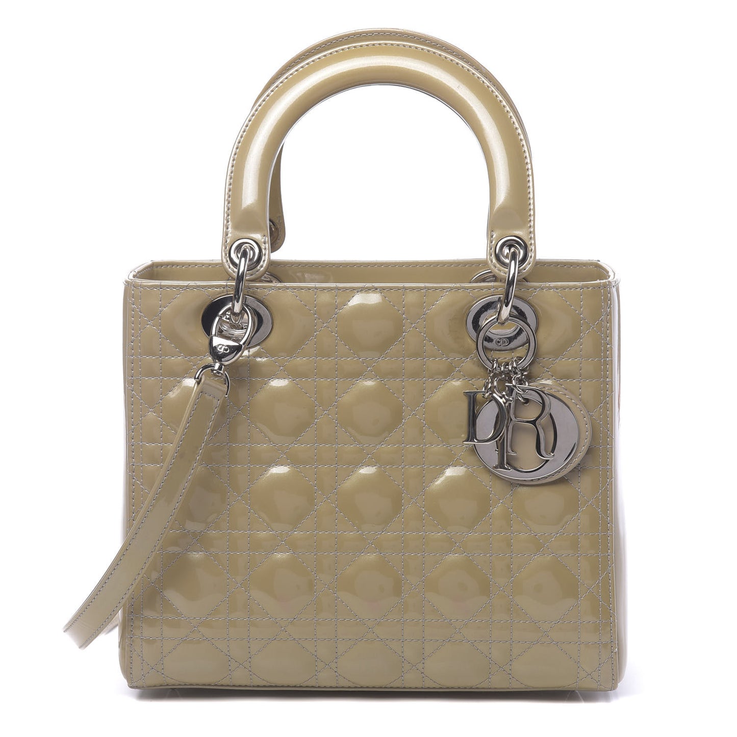 Patent Cannage Medium Lady Dior Beige